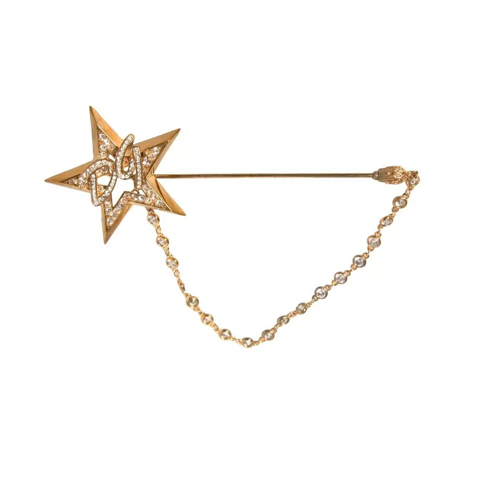 Gold Brass DG Logo Star Crystal Brooch Lapel Pin