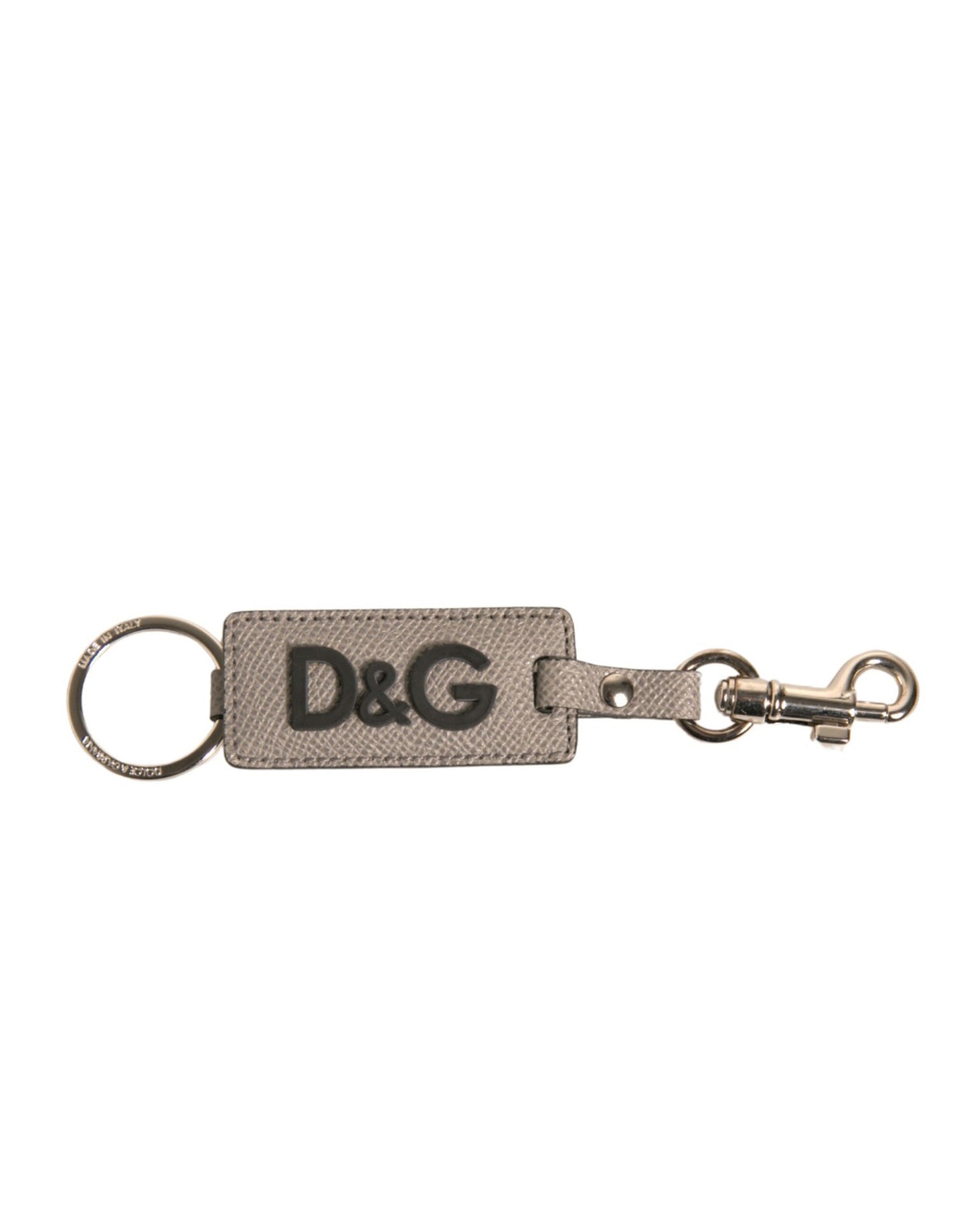 Beige DG Logo Leather Gold Metal Men Keychain Keyring