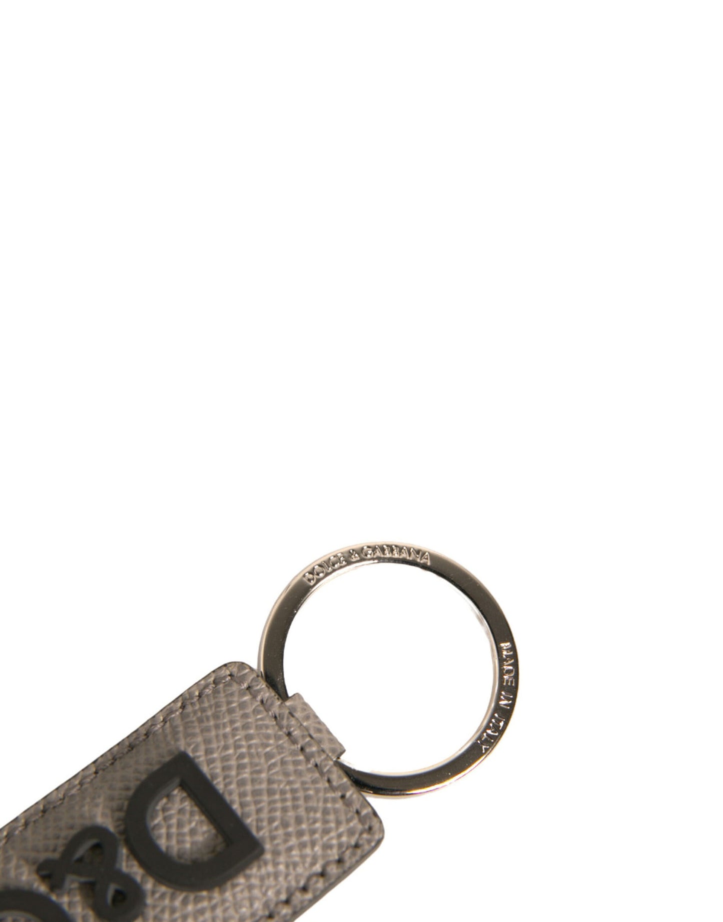 Beige DG Logo Leather Gold Metal Men Keychain Keyring