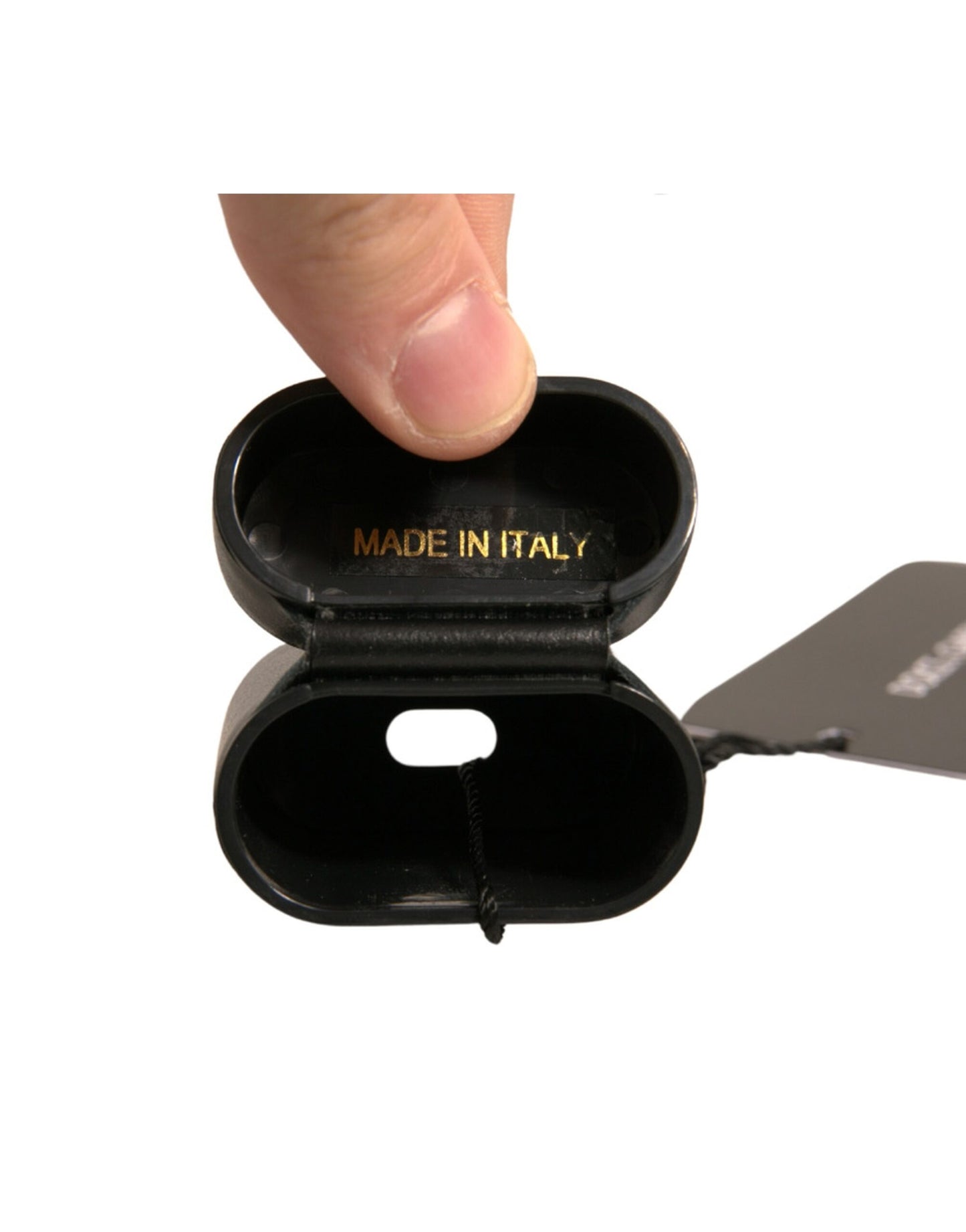 Black PVC Logo Print Flip Holder Airpods Case