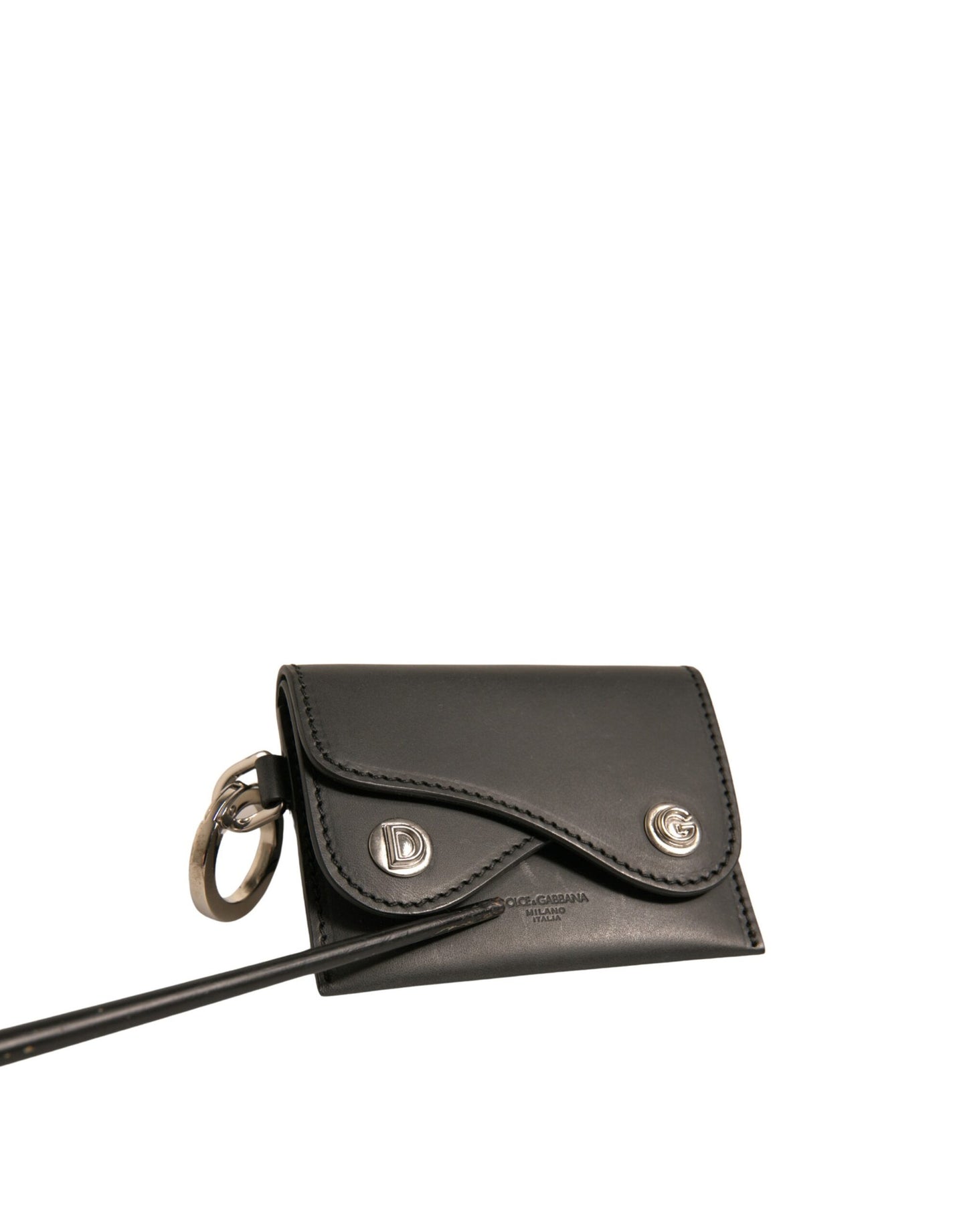 Black Leather Card Case Keychain Key Holder