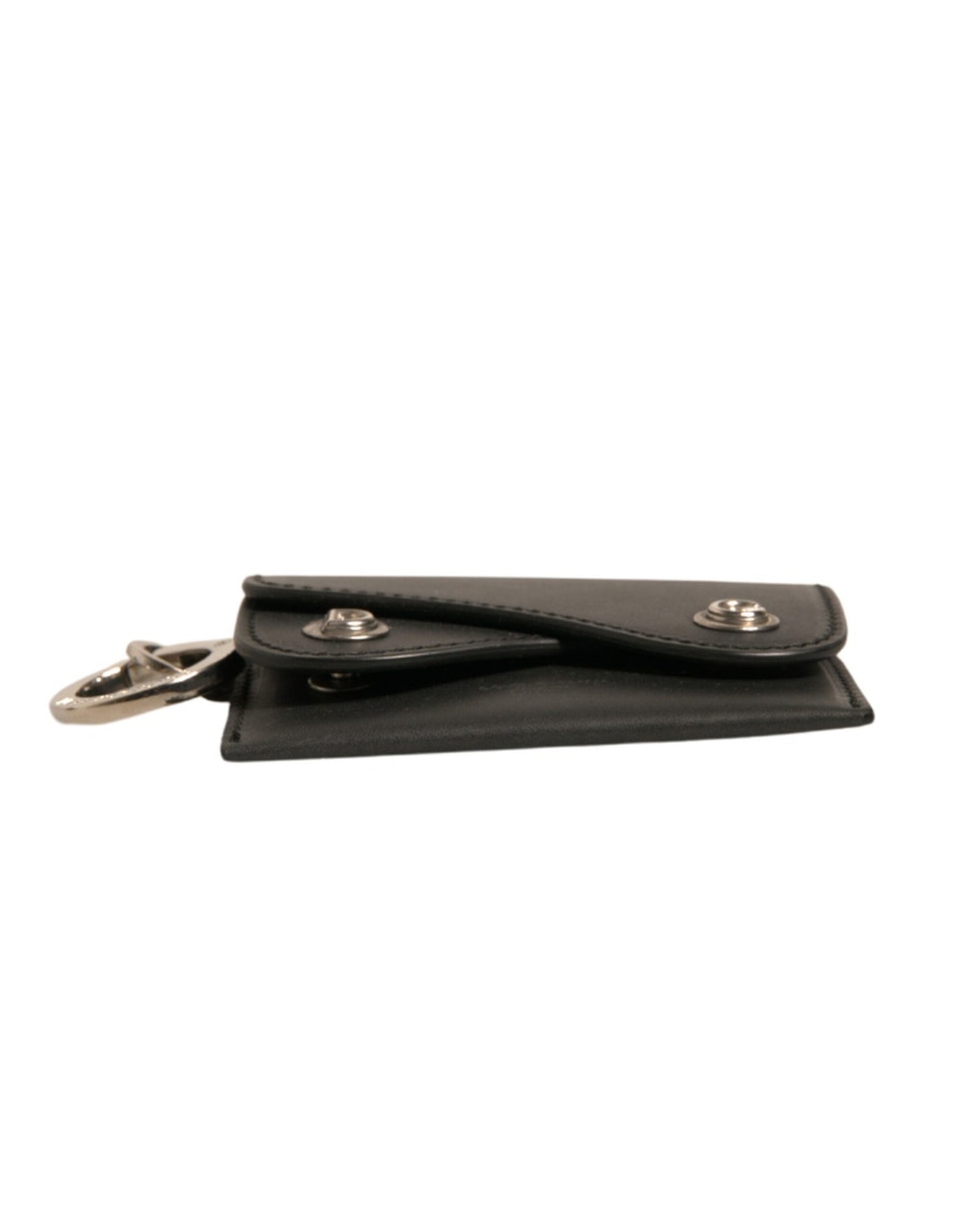 Black Leather Card Case Keychain Key Holder