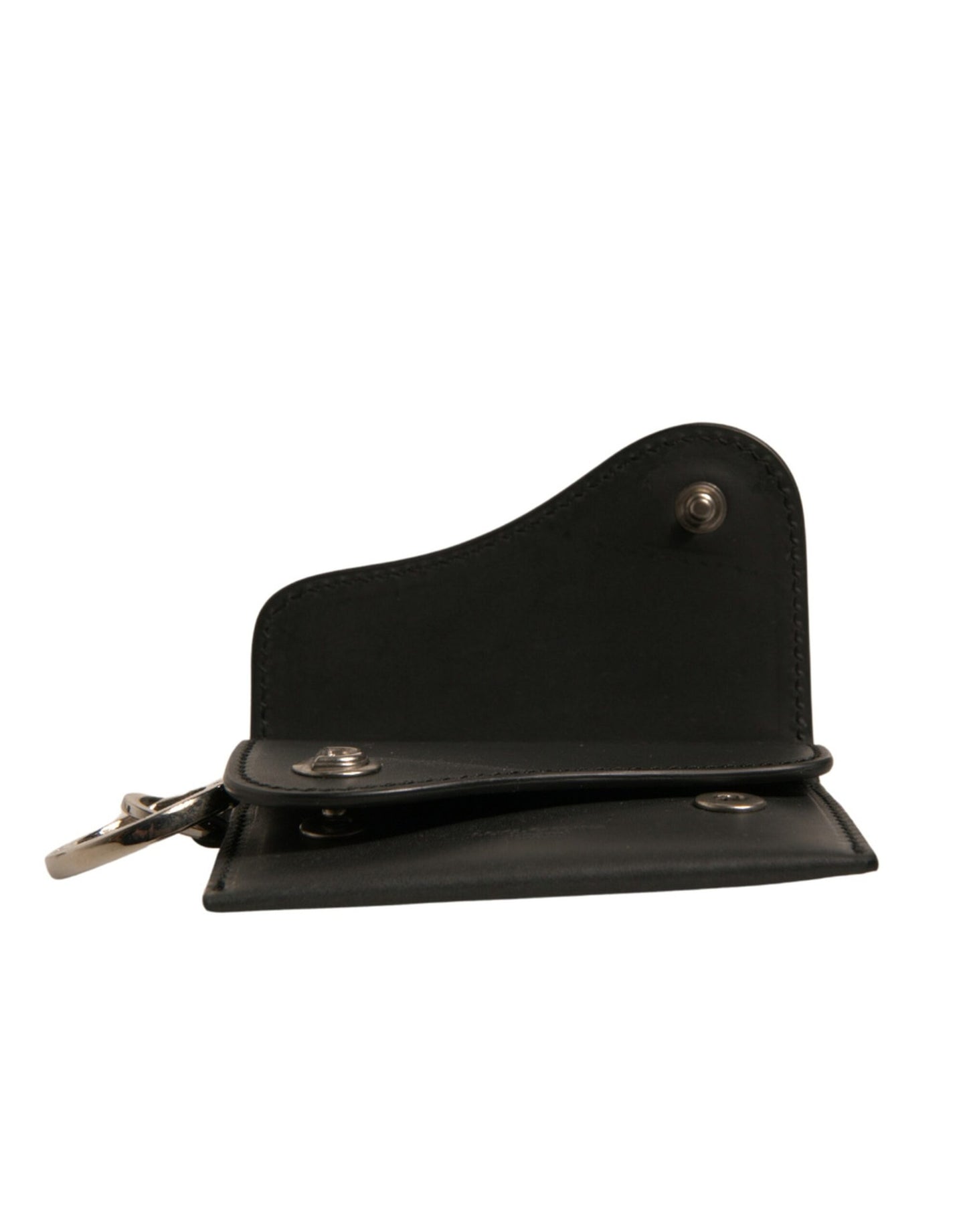 Black Leather Card Case Keychain Key Holder