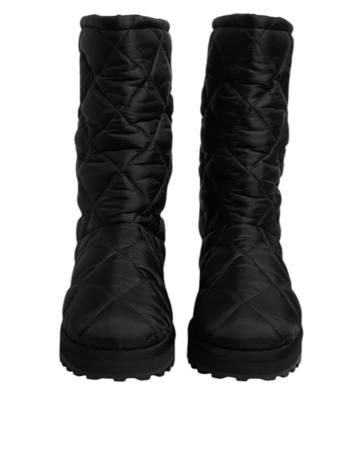 Black Polyester Padded Mid Calf Boots Winter Shoes