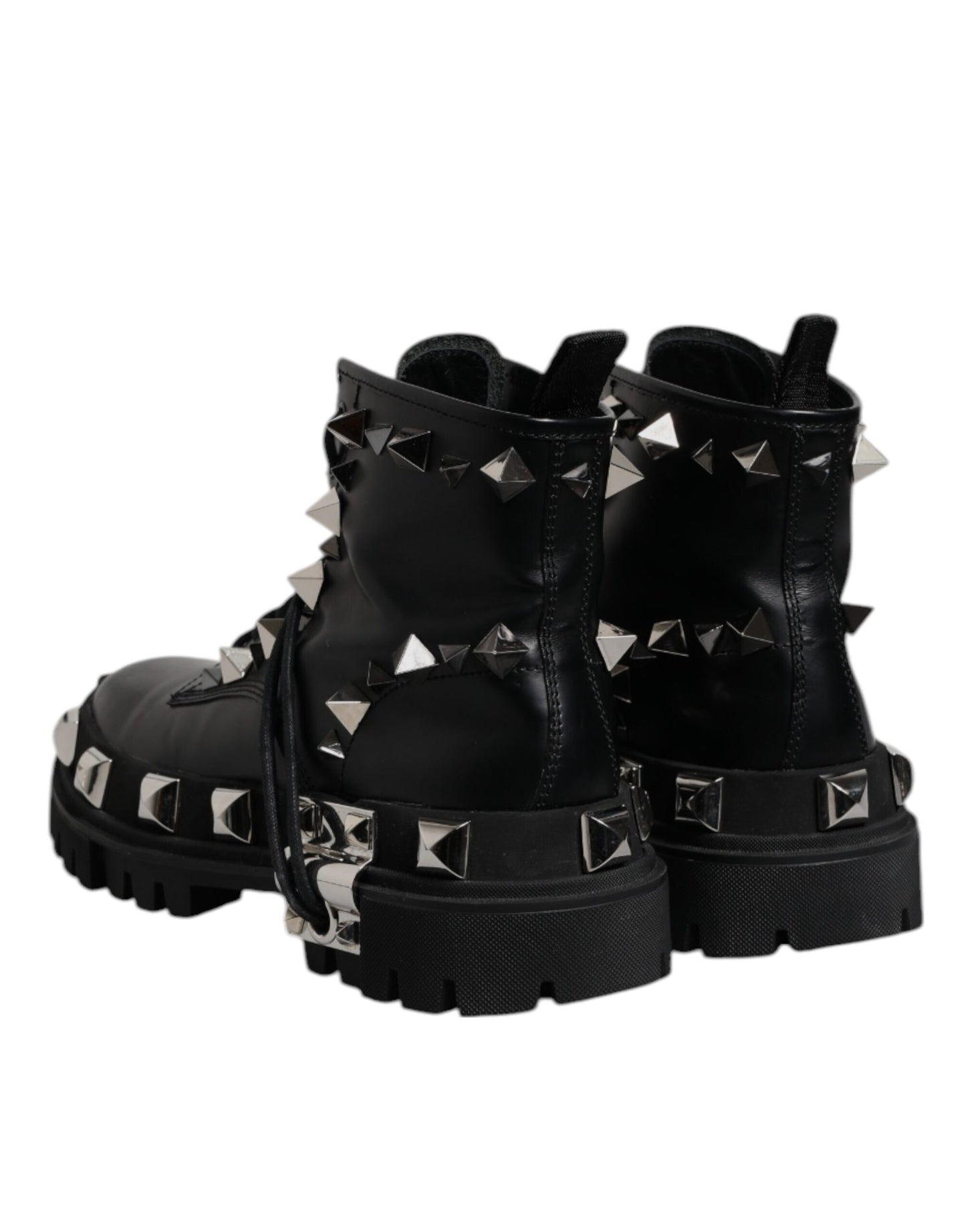 Black Leather Studded Trekking Boots Shoes