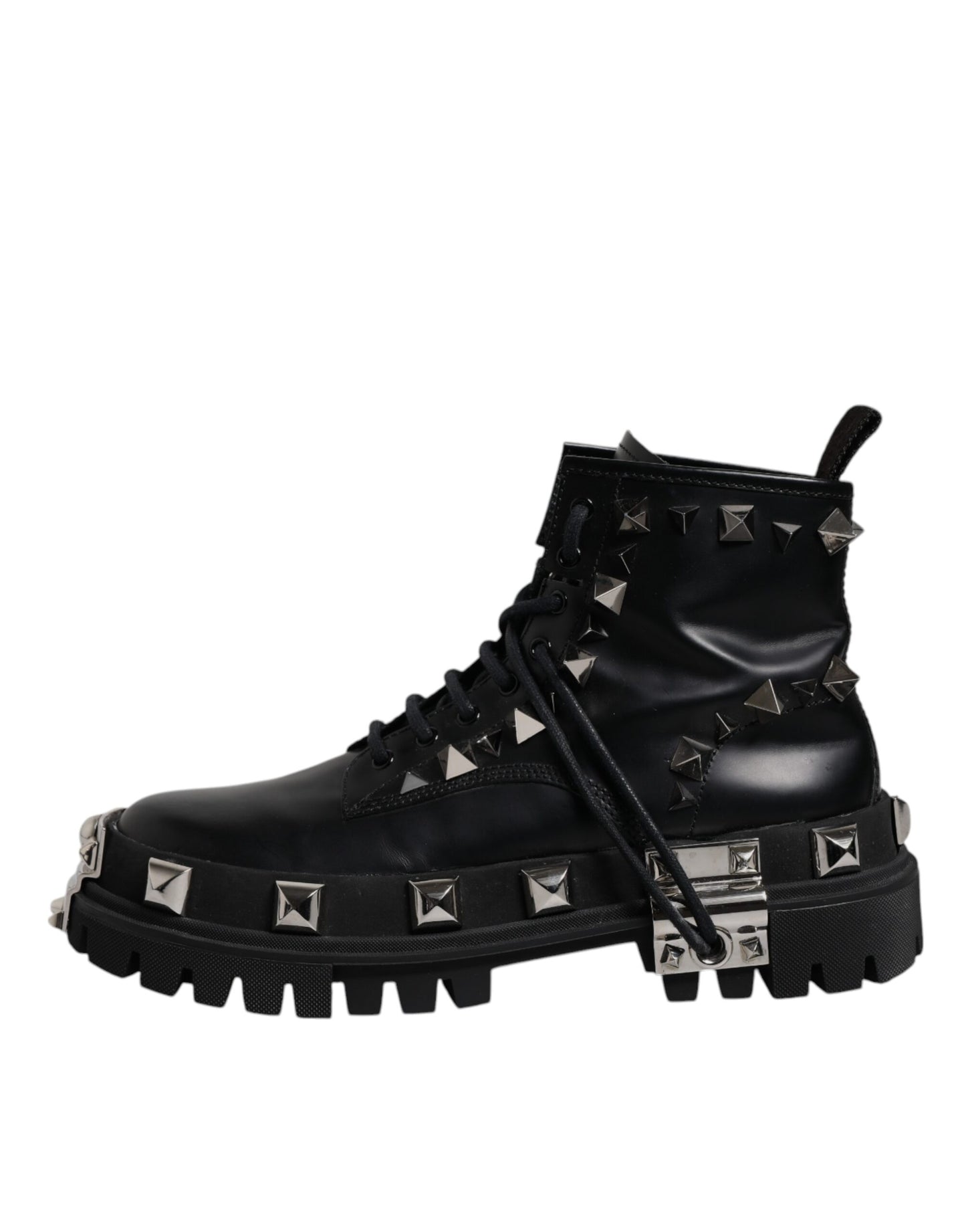 Black Leather Studded Trekking Boots Shoes