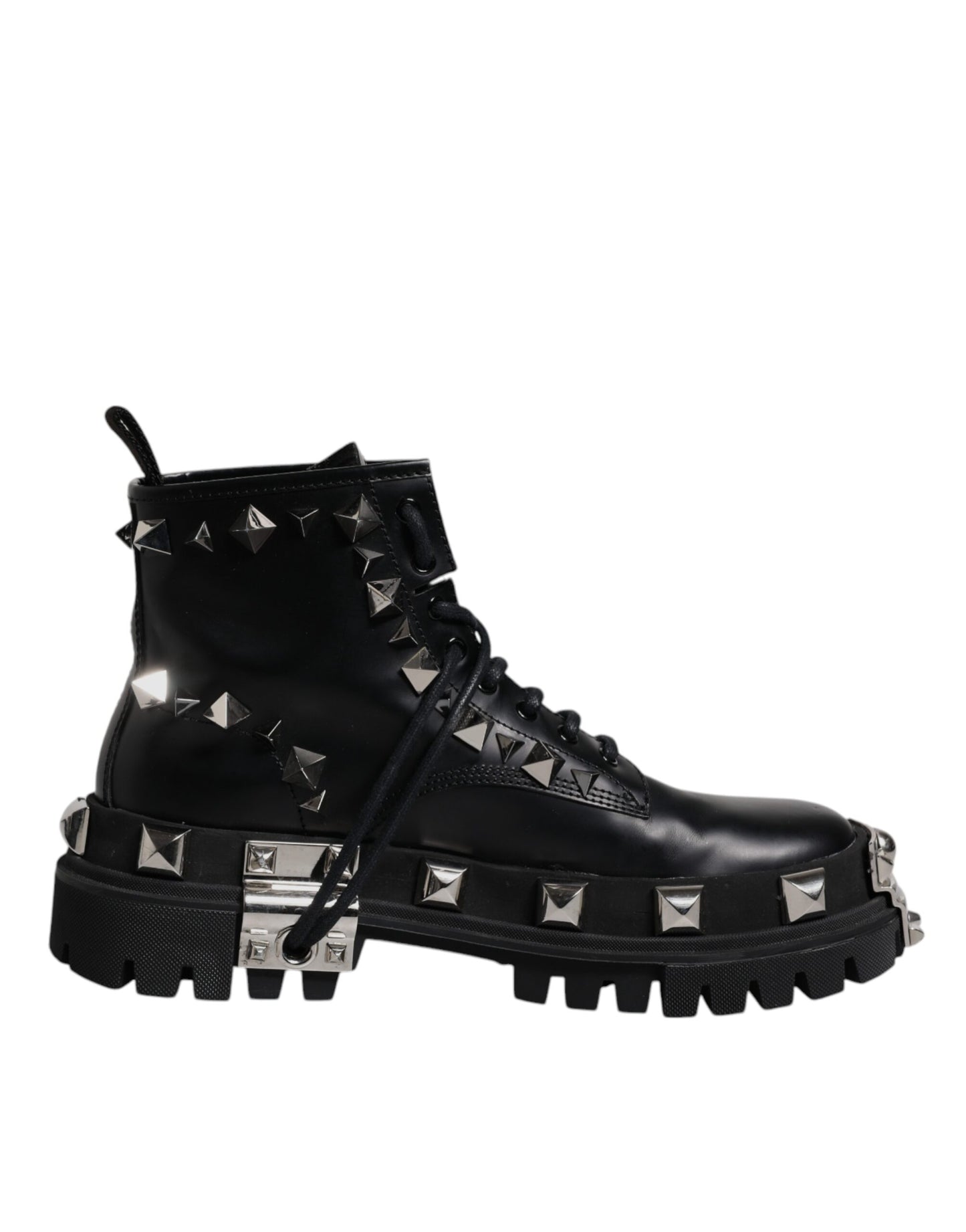 Black Leather Studded Trekking Boots Shoes