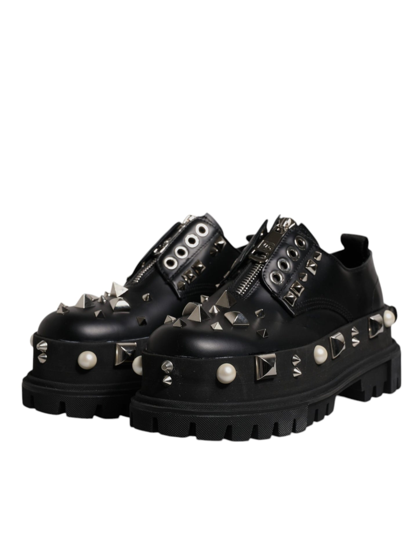 Black Trekking Studded Derby Logo Shoes