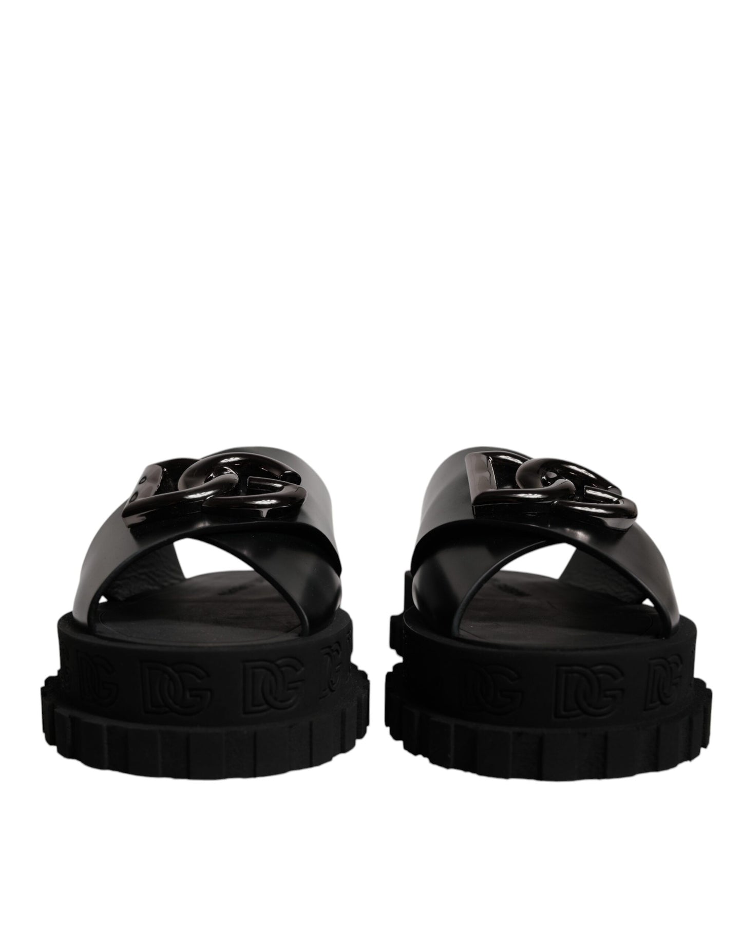 Black Leather DG Criss Cross Slides Sandals Shoes