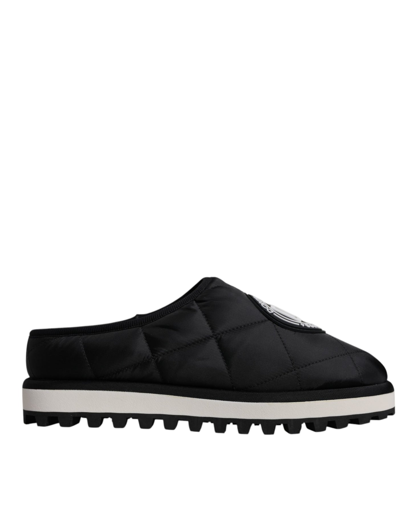 Black Nylon Quilted Logo Patch Sandals Slides Shoes