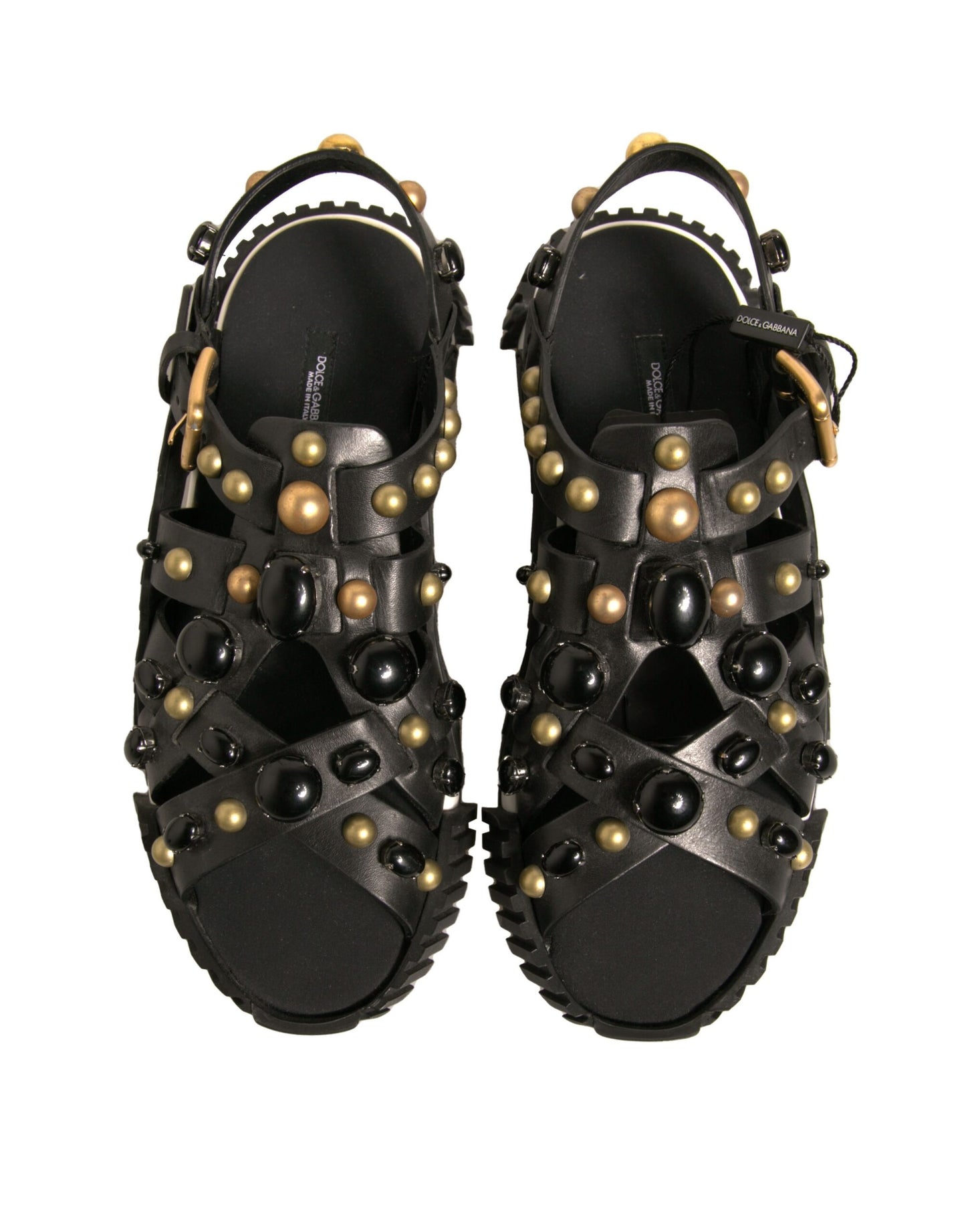 Black Leather Studded Slides Sandals Shoes