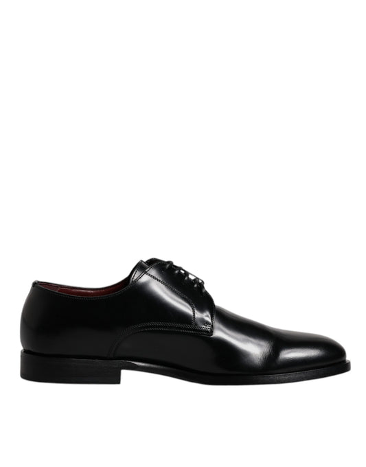 Black Calfskin Leather Derby Lace Up Formal Dress Shoes