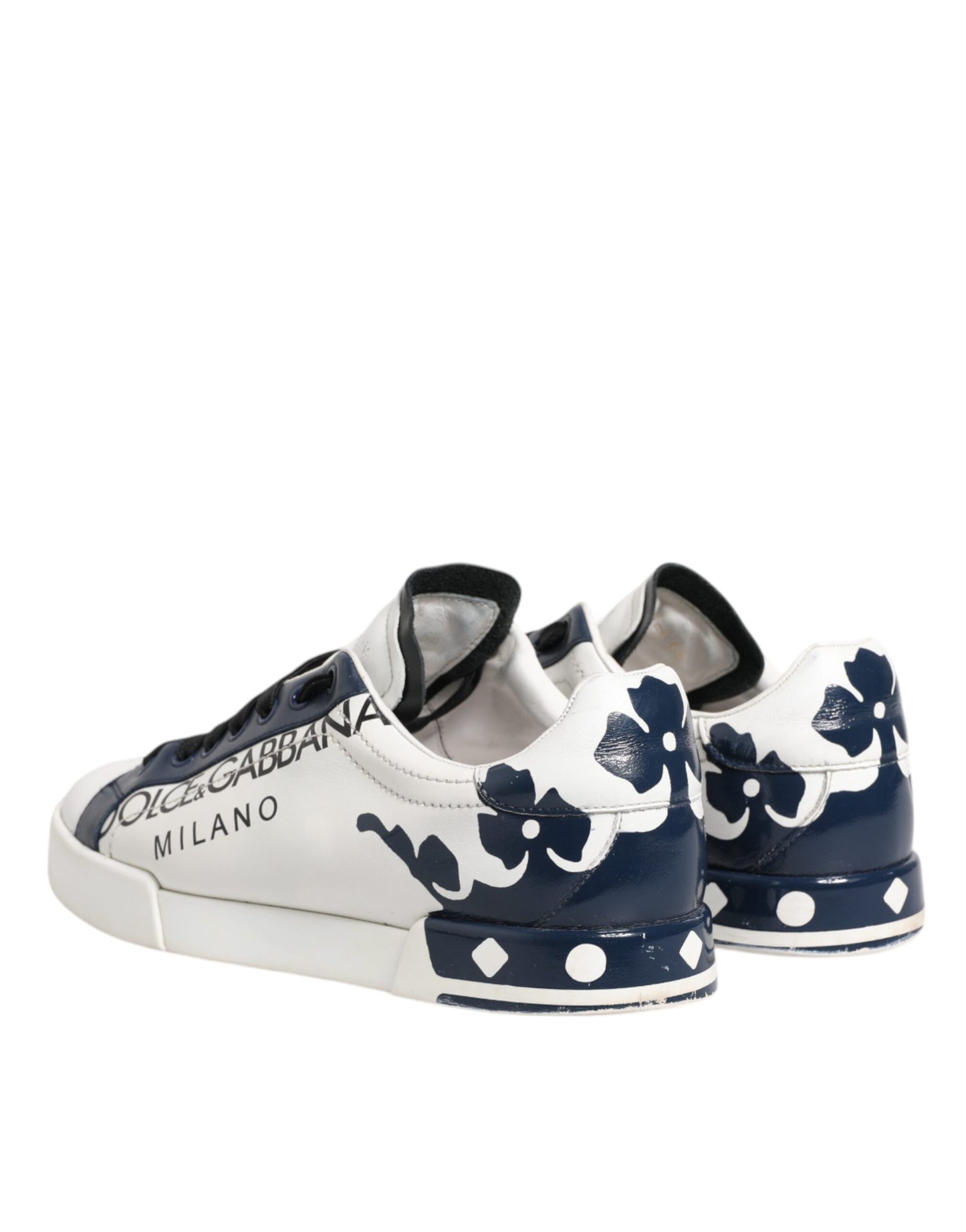 White Blue Leather Crown Milano Sneakers Shoes