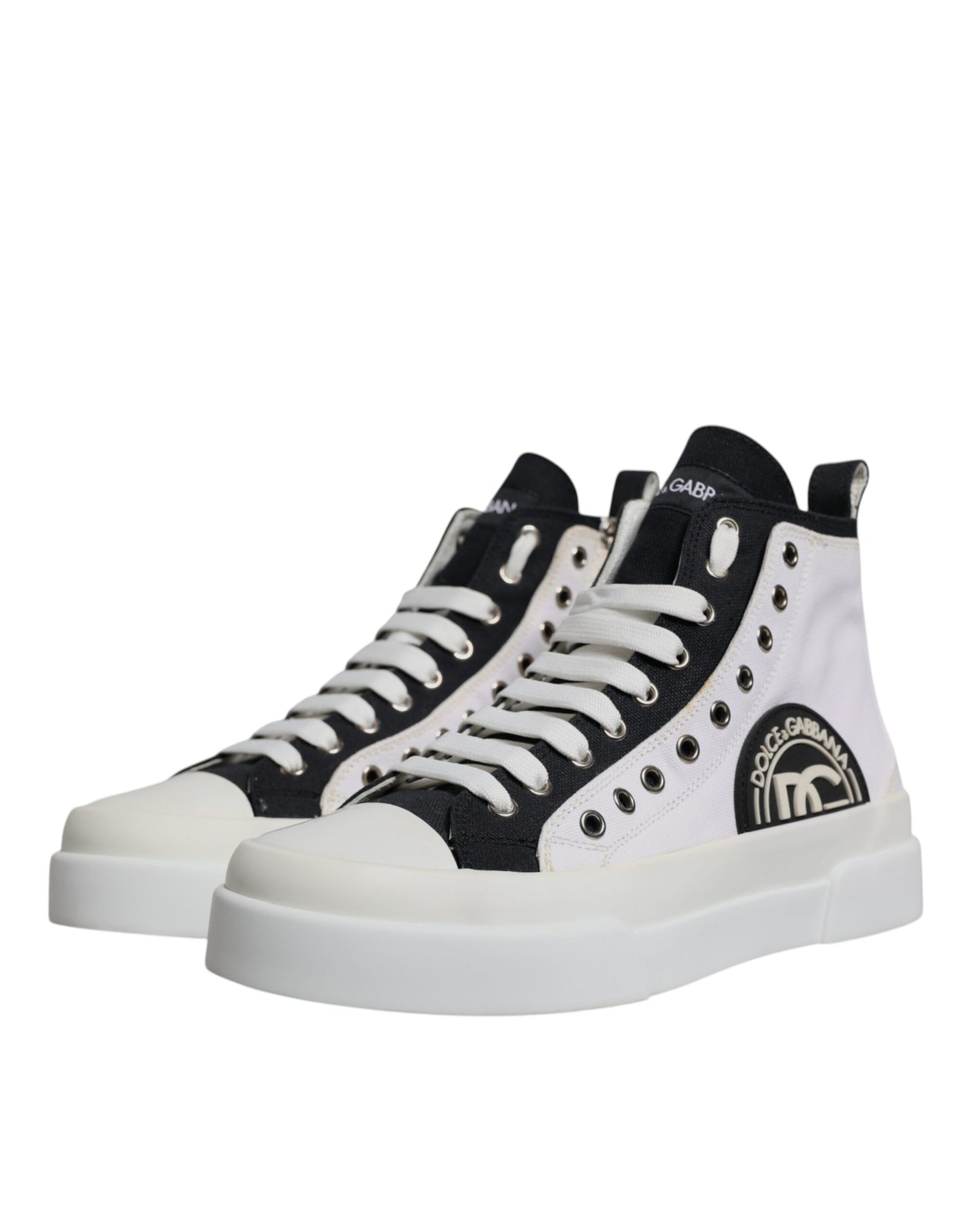 White Black Cotton High Top Sneakers Shoes