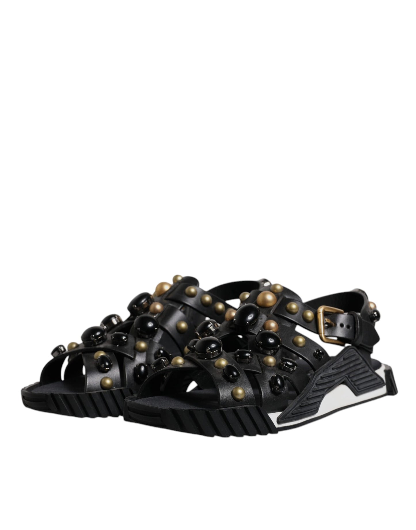 Black Leather Studded Slides Sandals Shoes