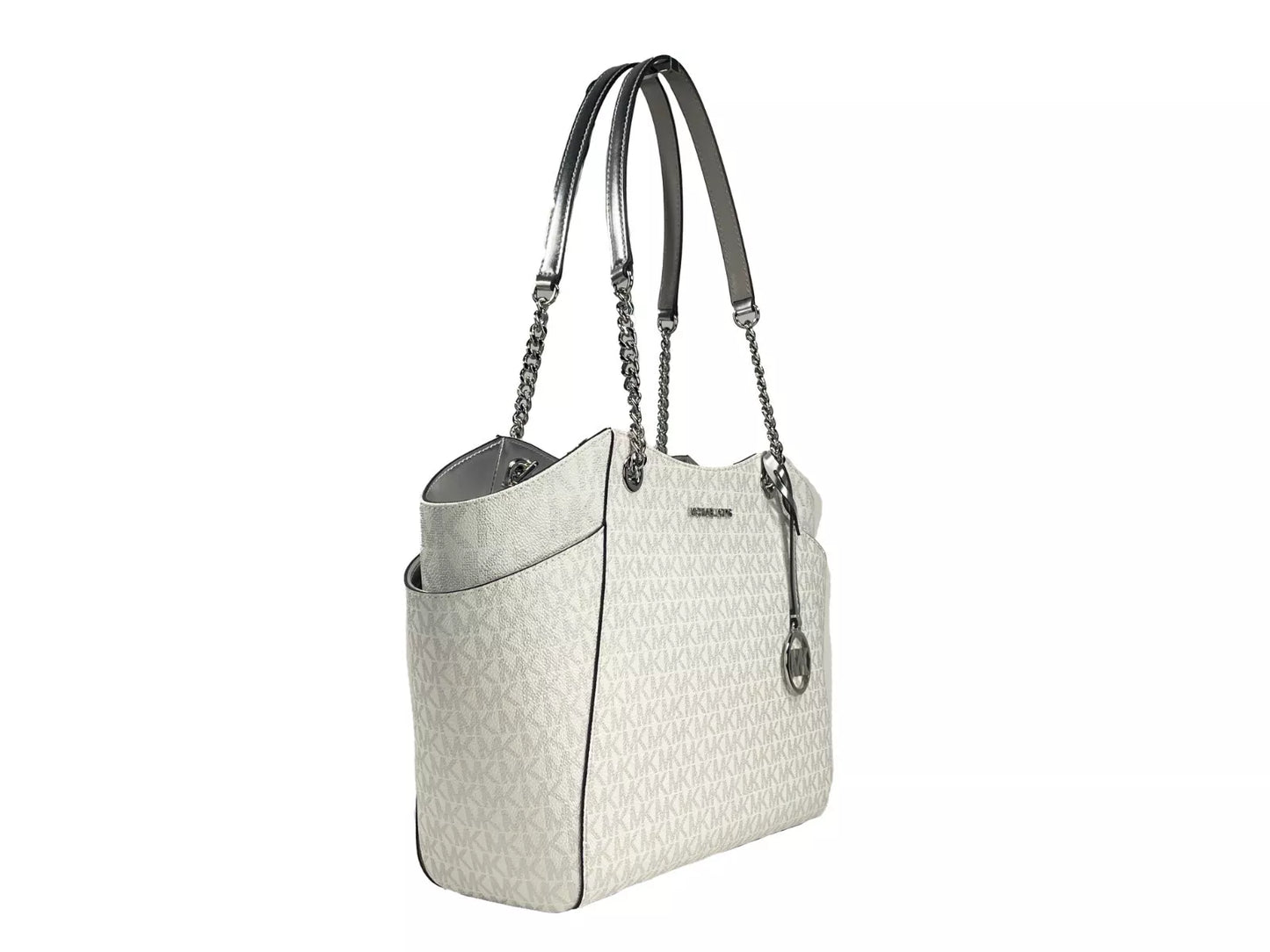 Jet Set Large Chain Shoulder Tote Bag White Silver