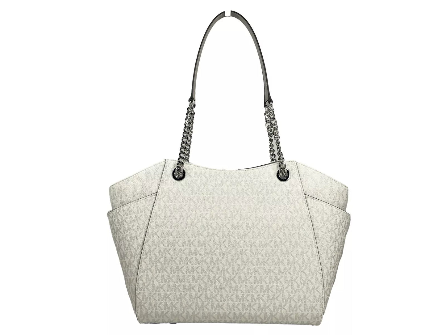 Jet Set Large Chain Shoulder Tote Bag White Silver