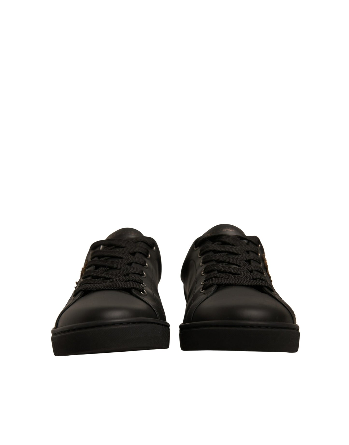 Black Leather Heart Embellished Sneakers Shoes