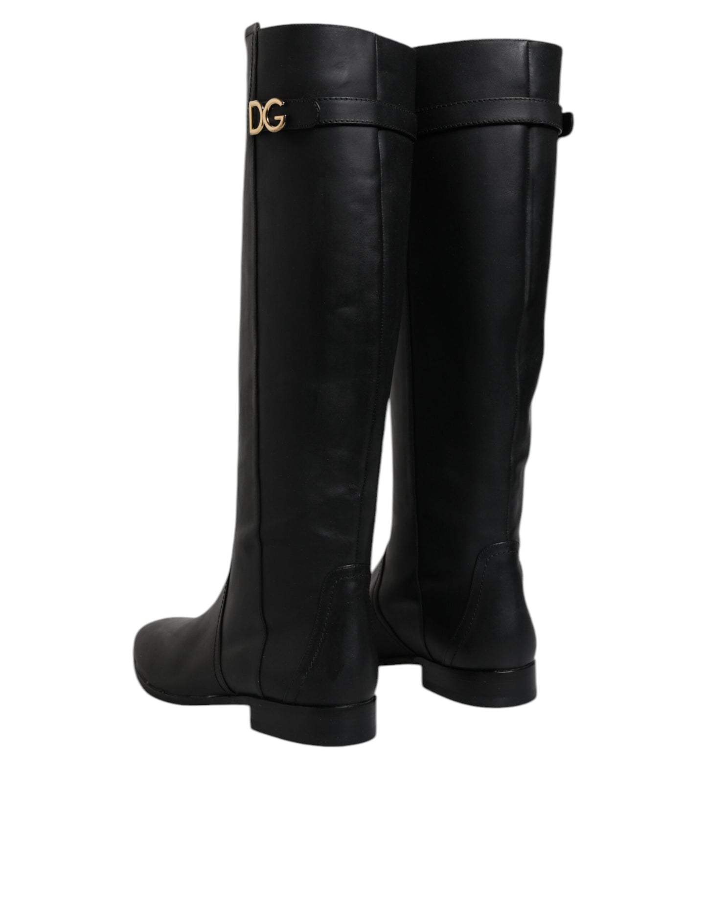 Black DG Logo Calf Leather High Boots Shoes