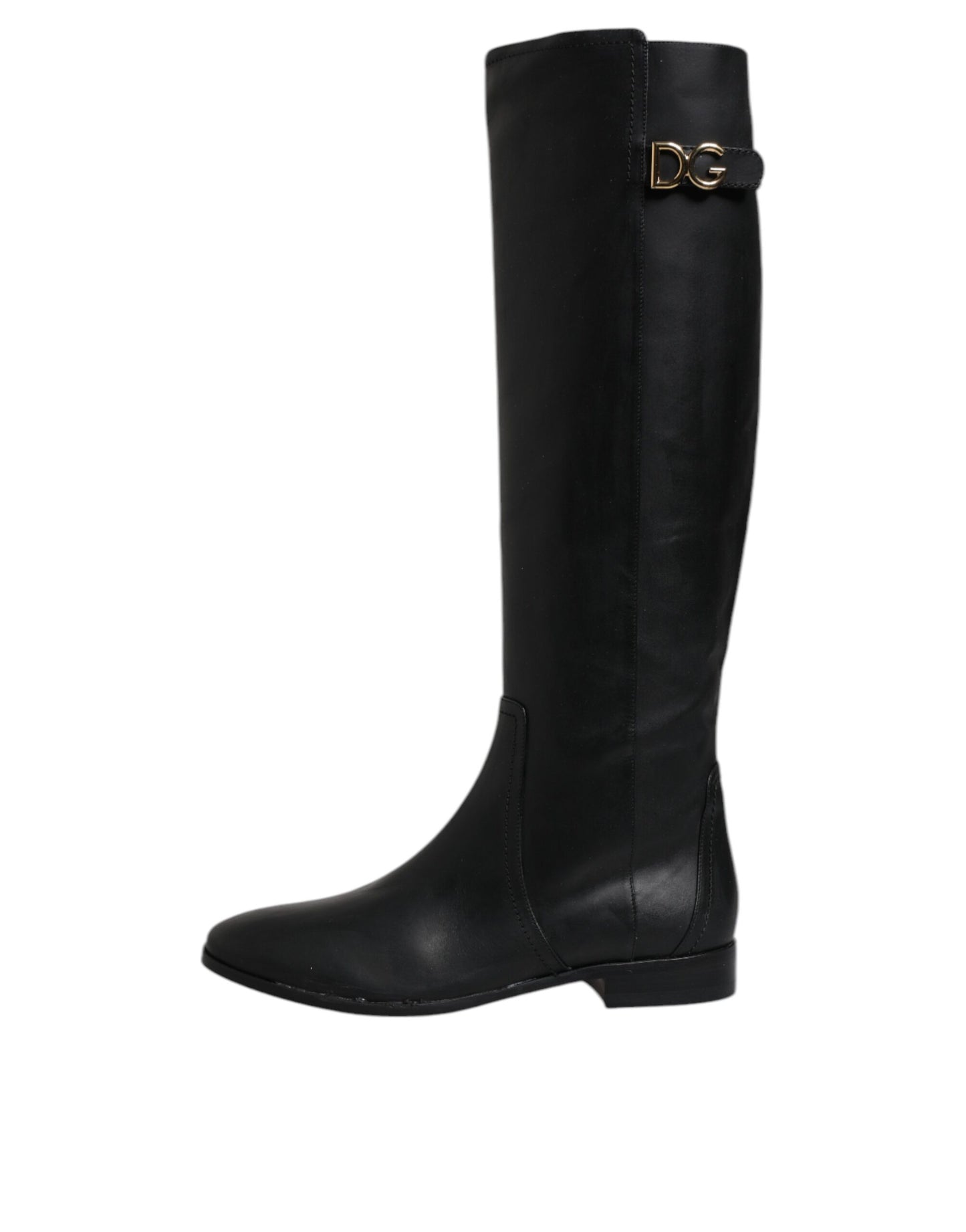 Black DG Logo Calf Leather High Boots Shoes