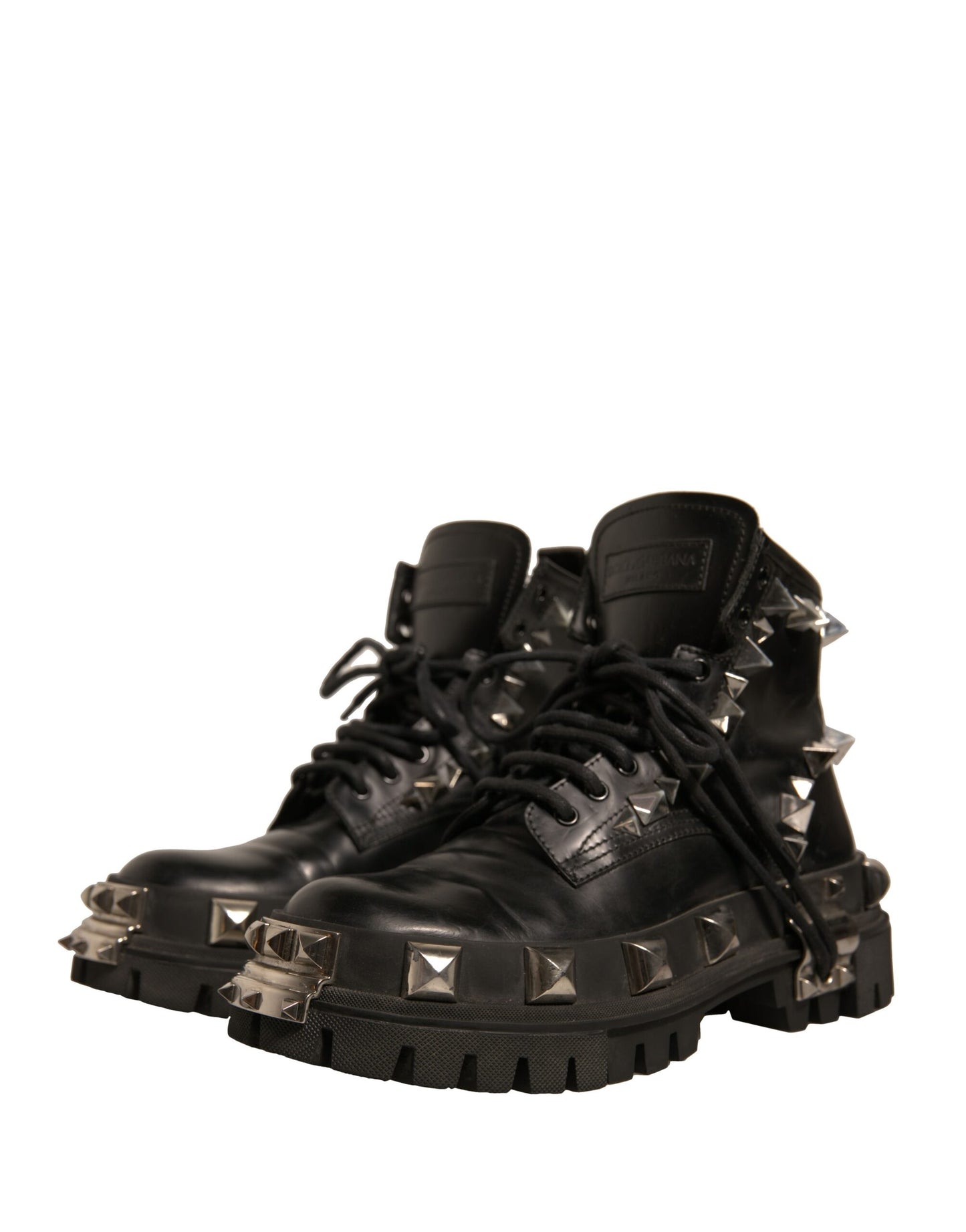 Black Leather Studded Trekking Boots Shoes