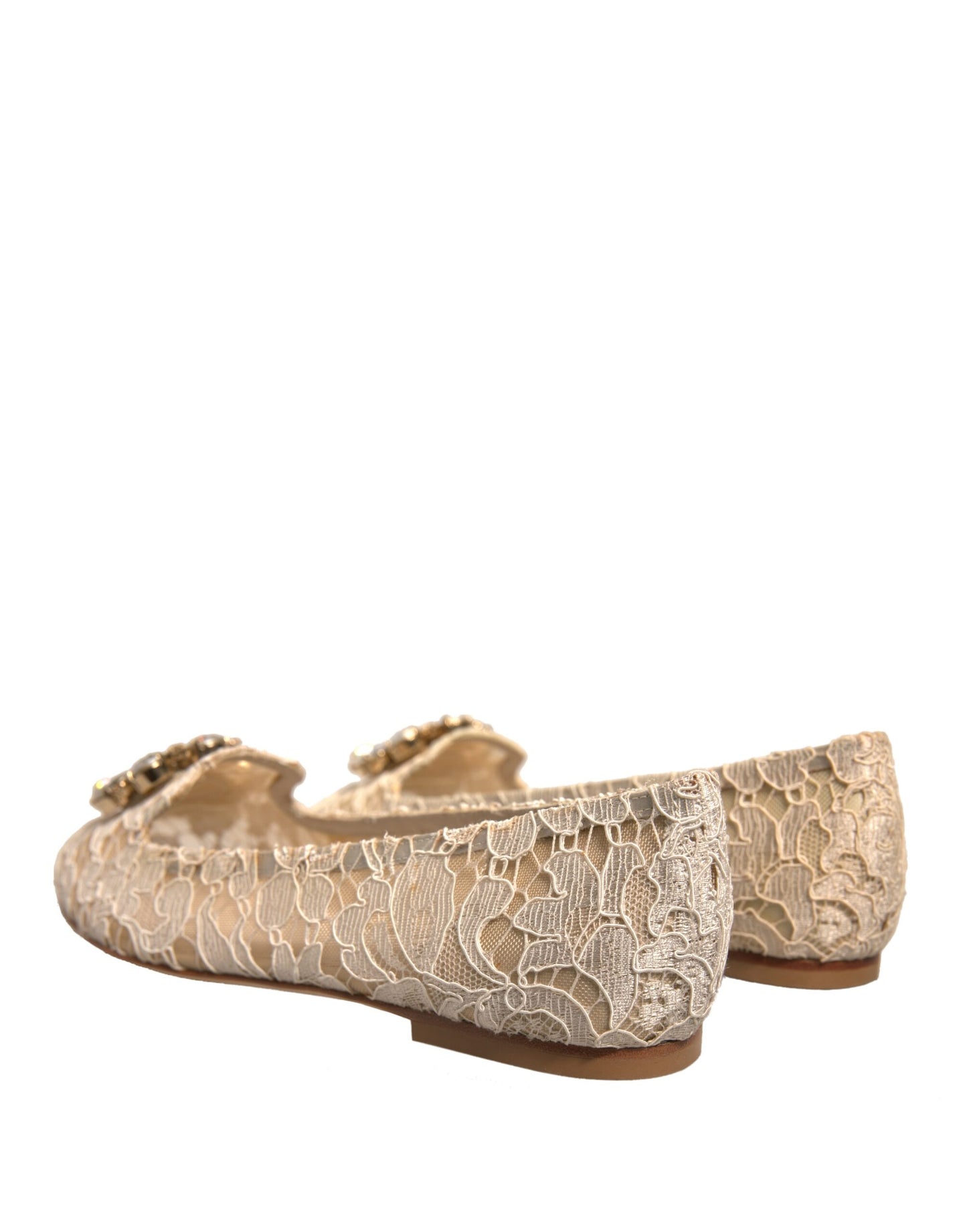 Beige Crystal Loafer Lace Ballet Flats Shoes