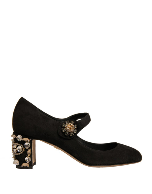 Black Suede Jewelled Mary Jane Pumps Shoes