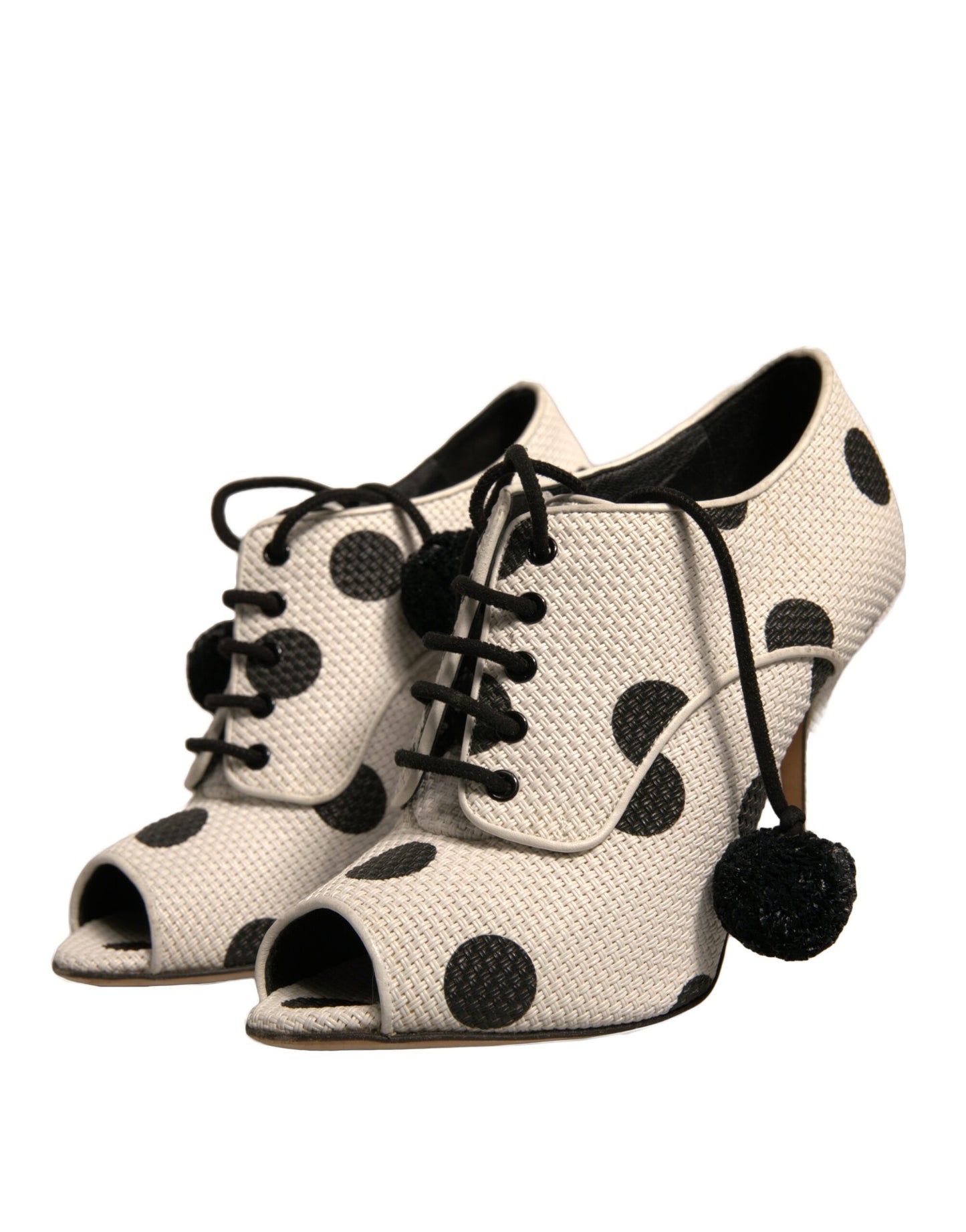 White Black Polka Dot Peep Toe Ankle Boots Shoes