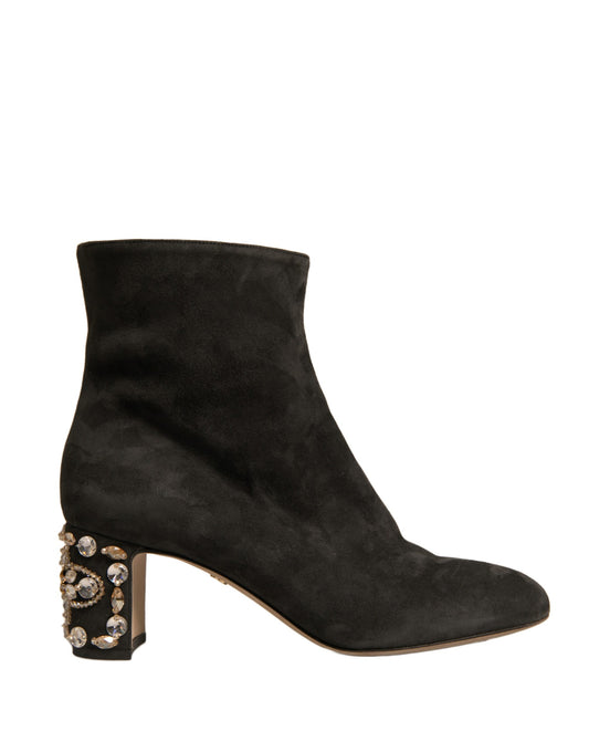 Black Embellished Heel Ankle Boots Shoes