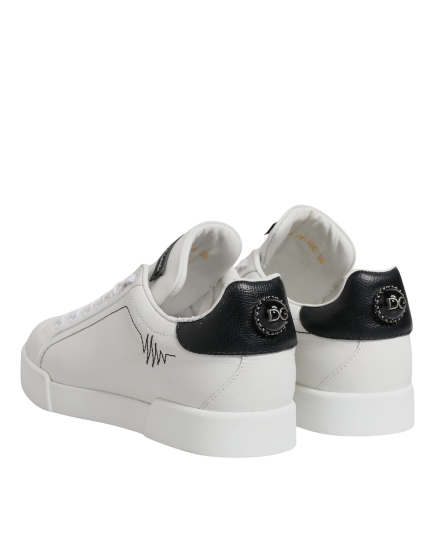 White Black Leather Low Top Sneakers Shoes