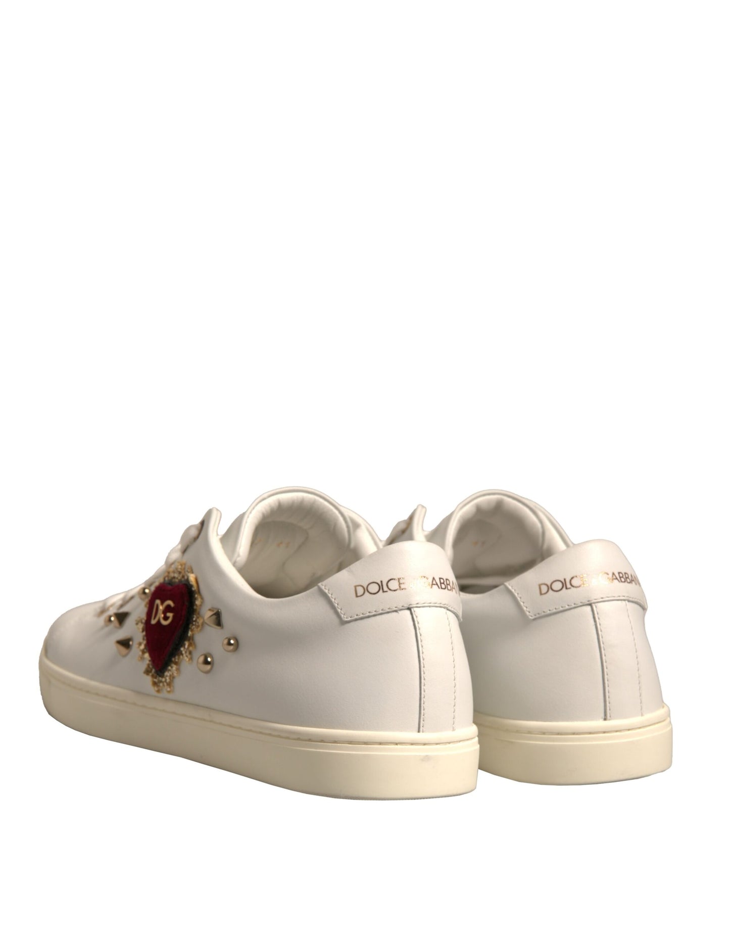 White Leather Gold Red Heart Sneakers Shoes