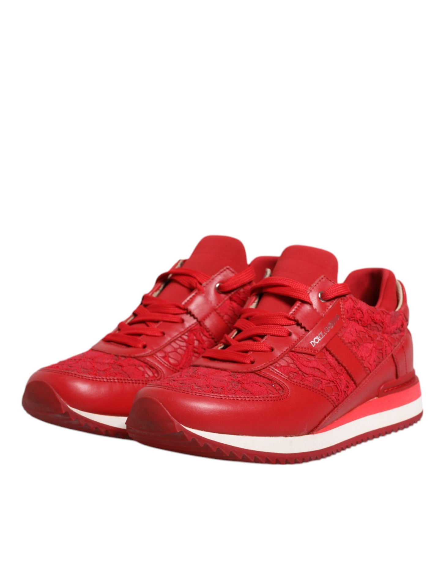 Red Floral Lace Leather Sneakers Shoes