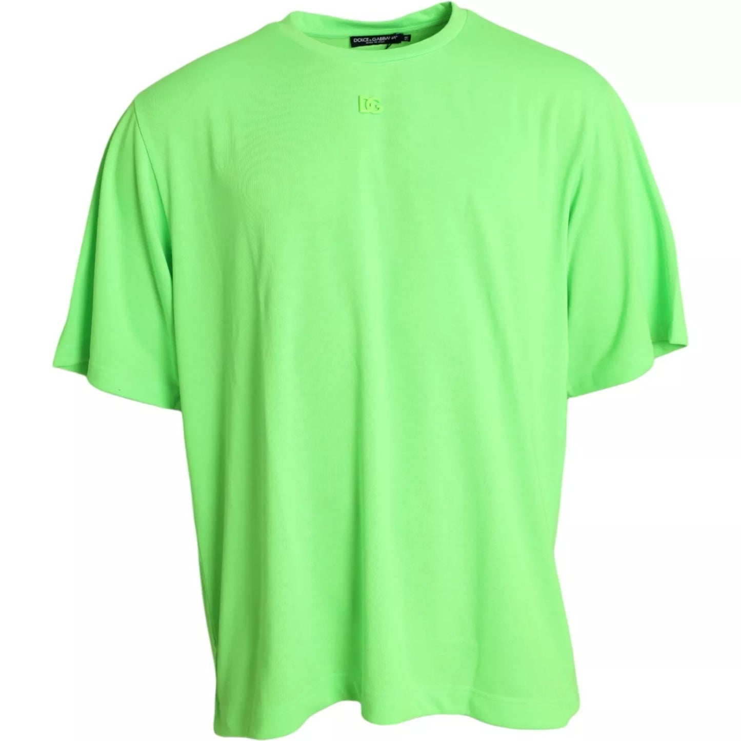 Green Embossed Logo Crew Neck Neon T-shirt