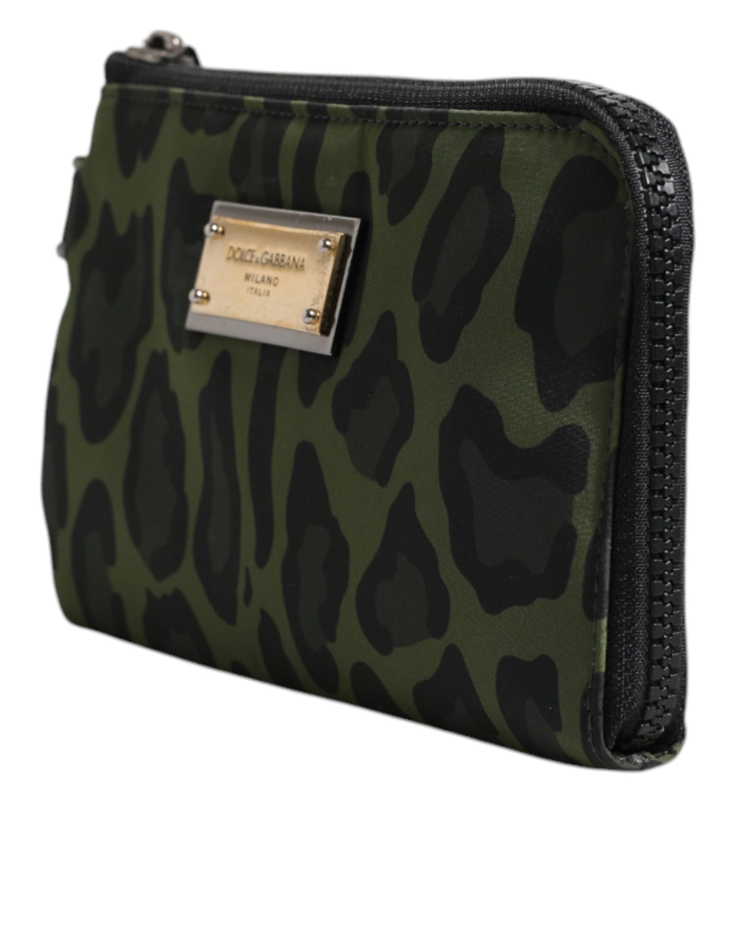 Green Leopard Leather Logo Plaque Multifunctional Kit Bag