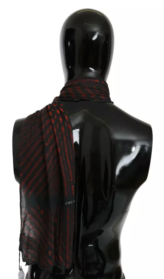 Black Red Viscose Foulard Branded Scarf