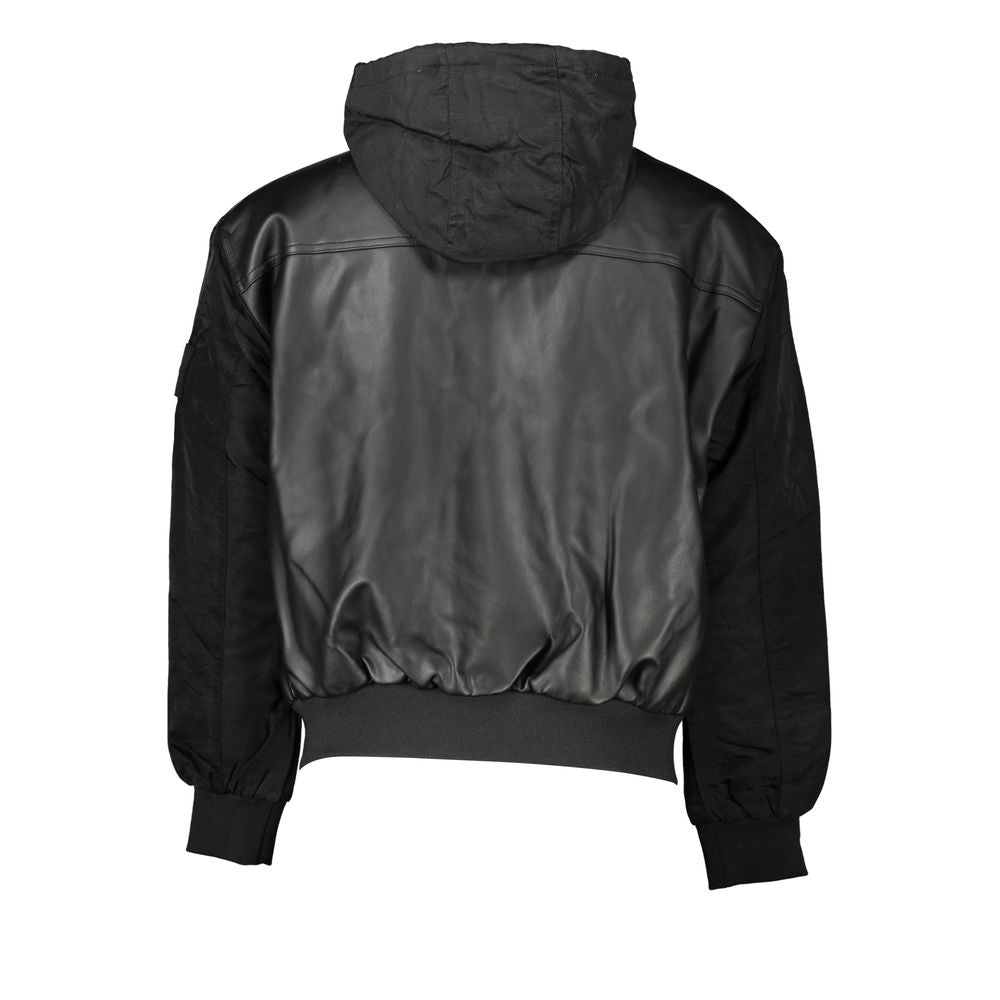 Sleek Black Hooded Jacket with Contrasting Details