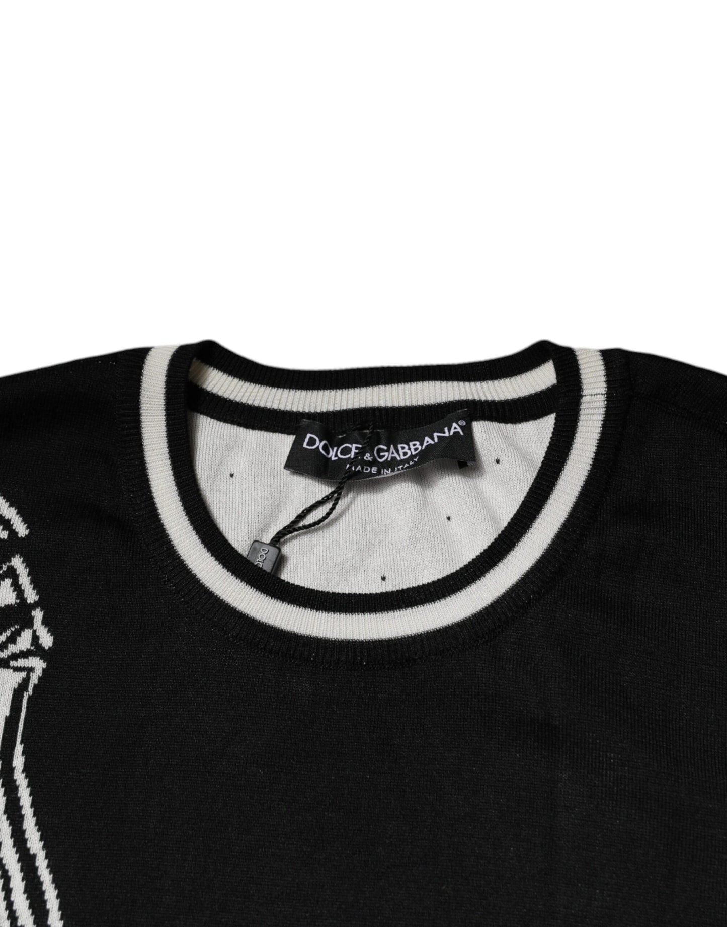 Black White Guitar Silk Crew Neck Sweater