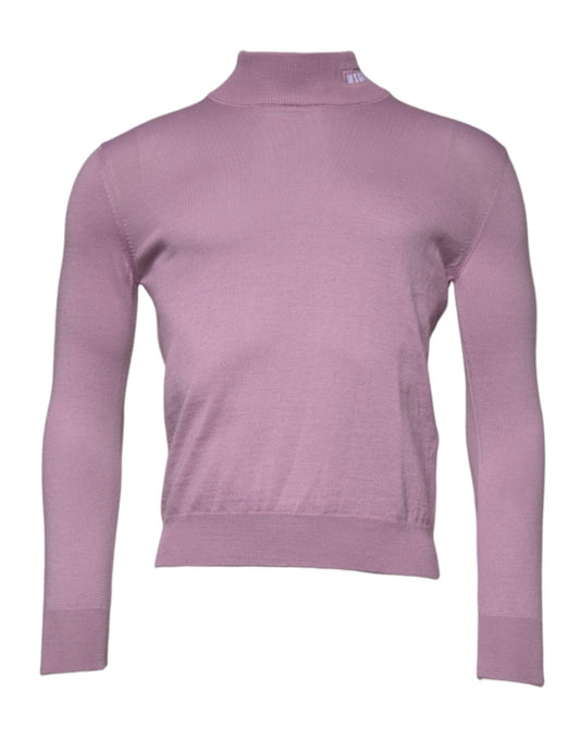 Purple Wool Knit Turtle Neck Long Sleeve Pullover Sweater