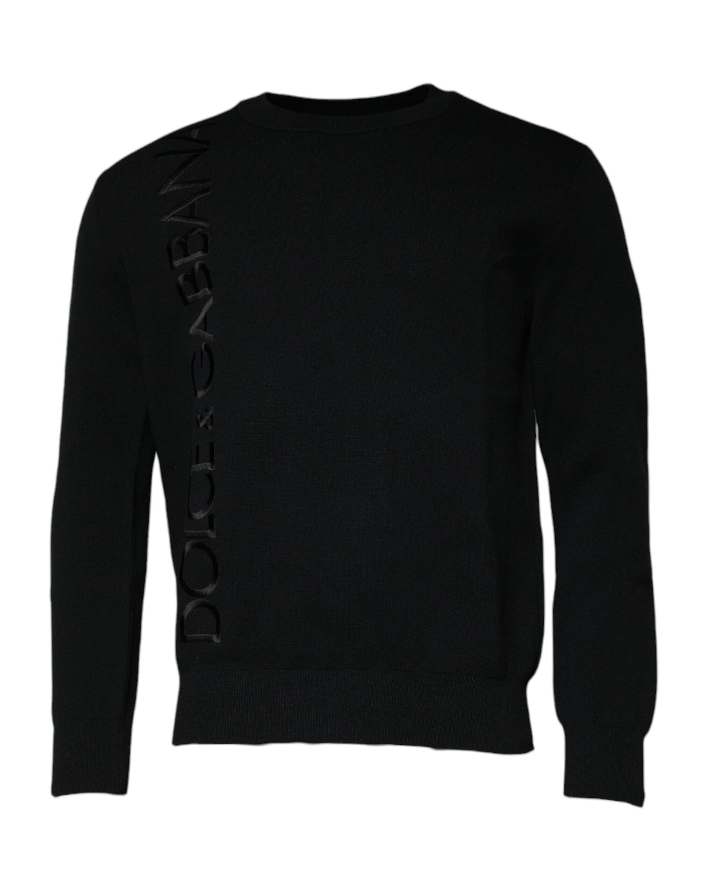 Black Nylon Logo Crew Neck Pullover Sweater