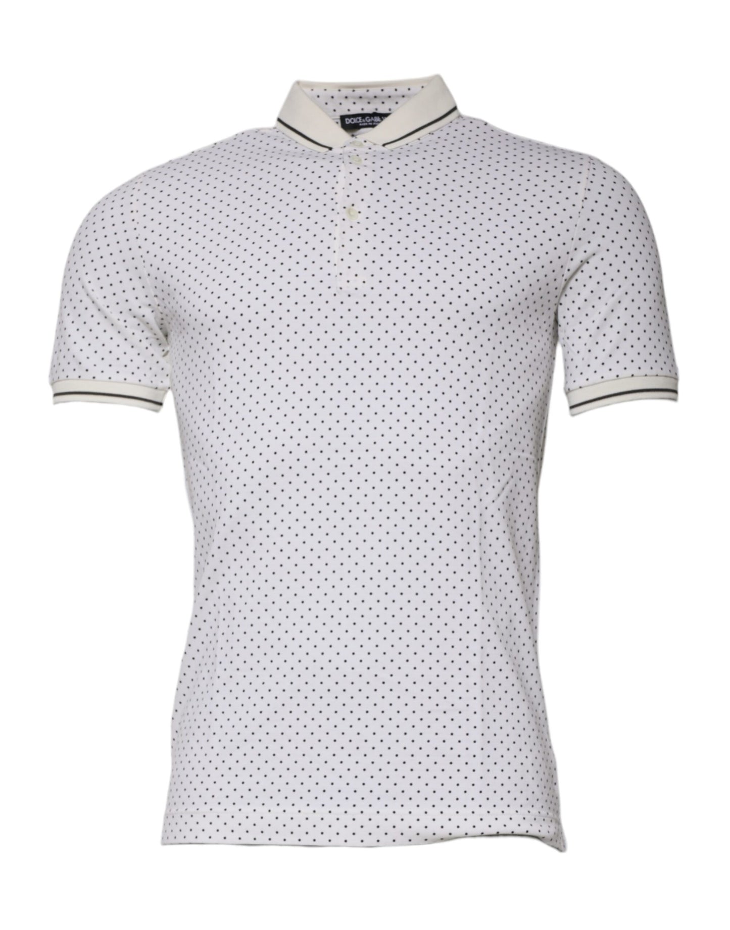 White Polka Dot Cotton Collared Polo T-shirt