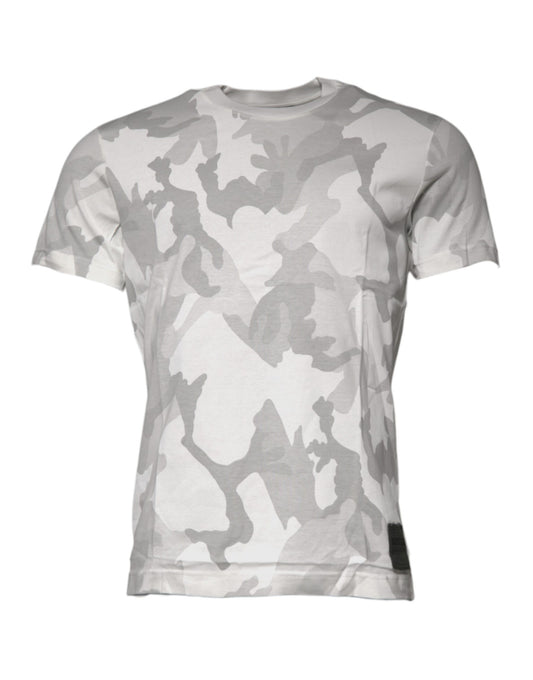 White Gray Camouflage Cotton Crew Neck T-shirt