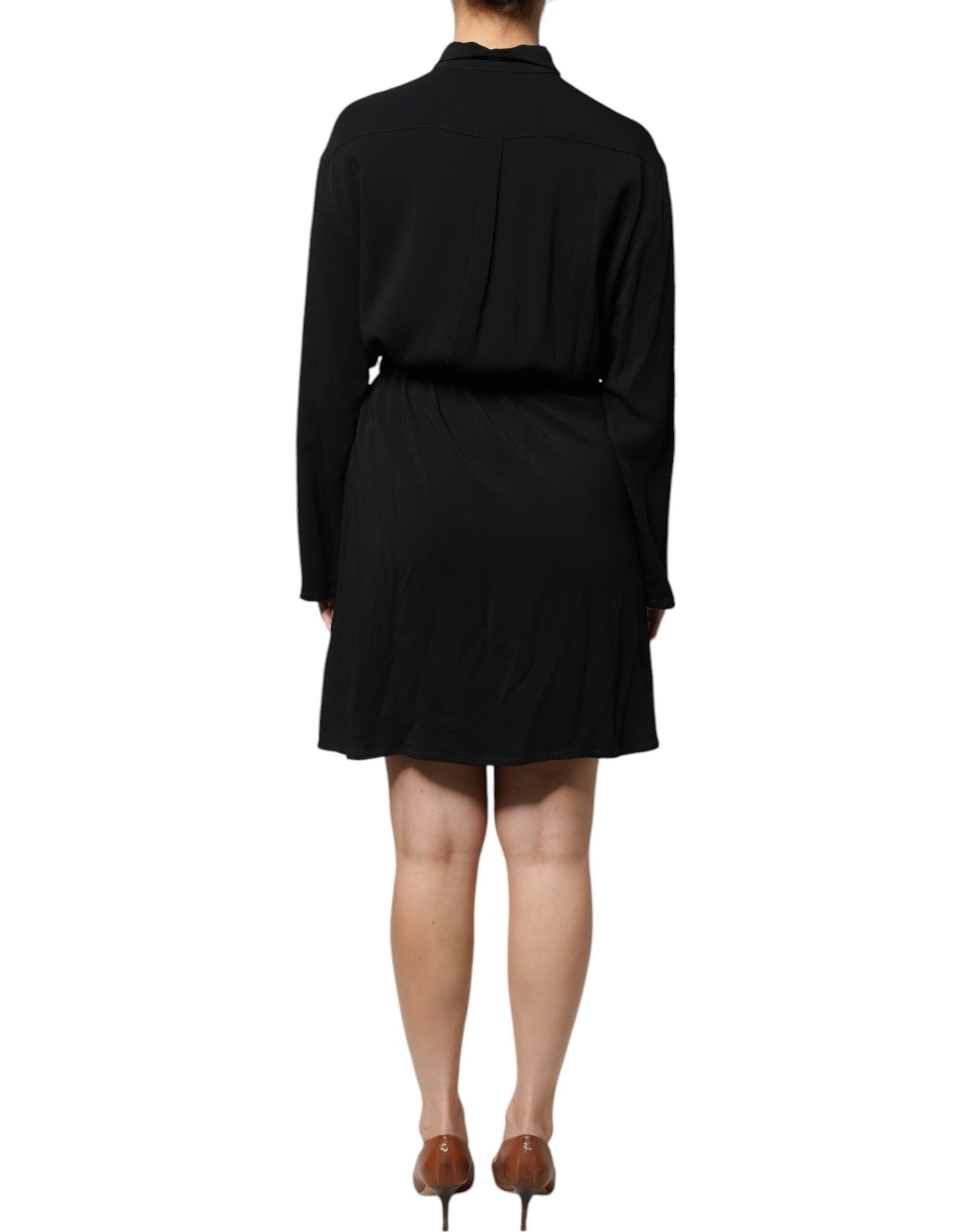 Black Viscose Long Sleeves A-line Mini Dress