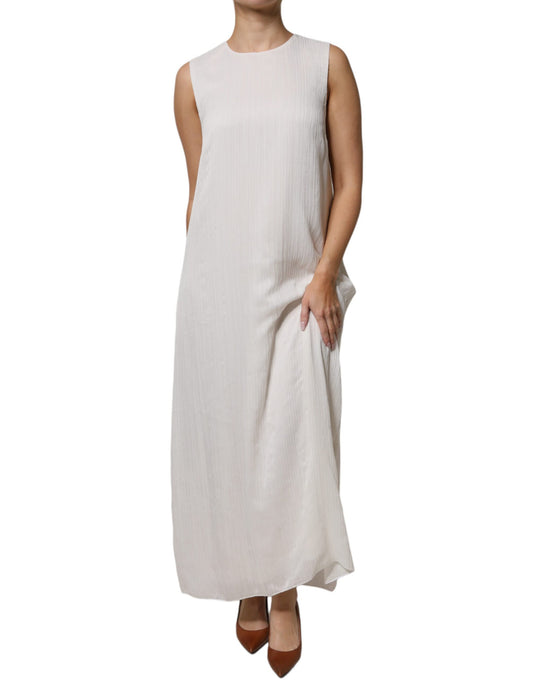 White Sleeveless Round Neck Shift Long Maxi Dress