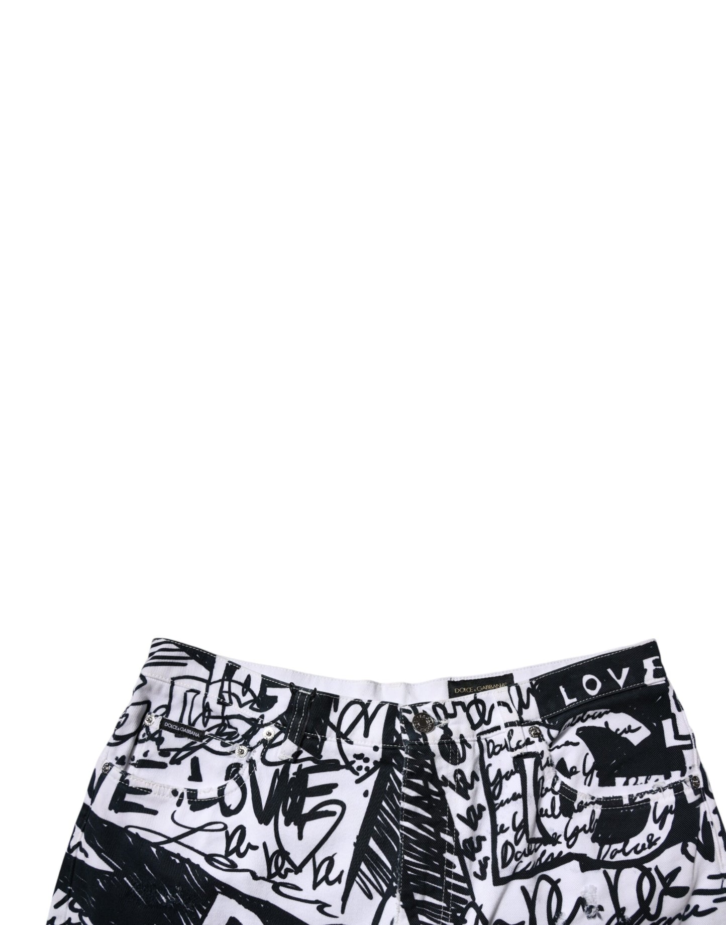 White Graffiti Cotton Men Bermuda Denim Shorts