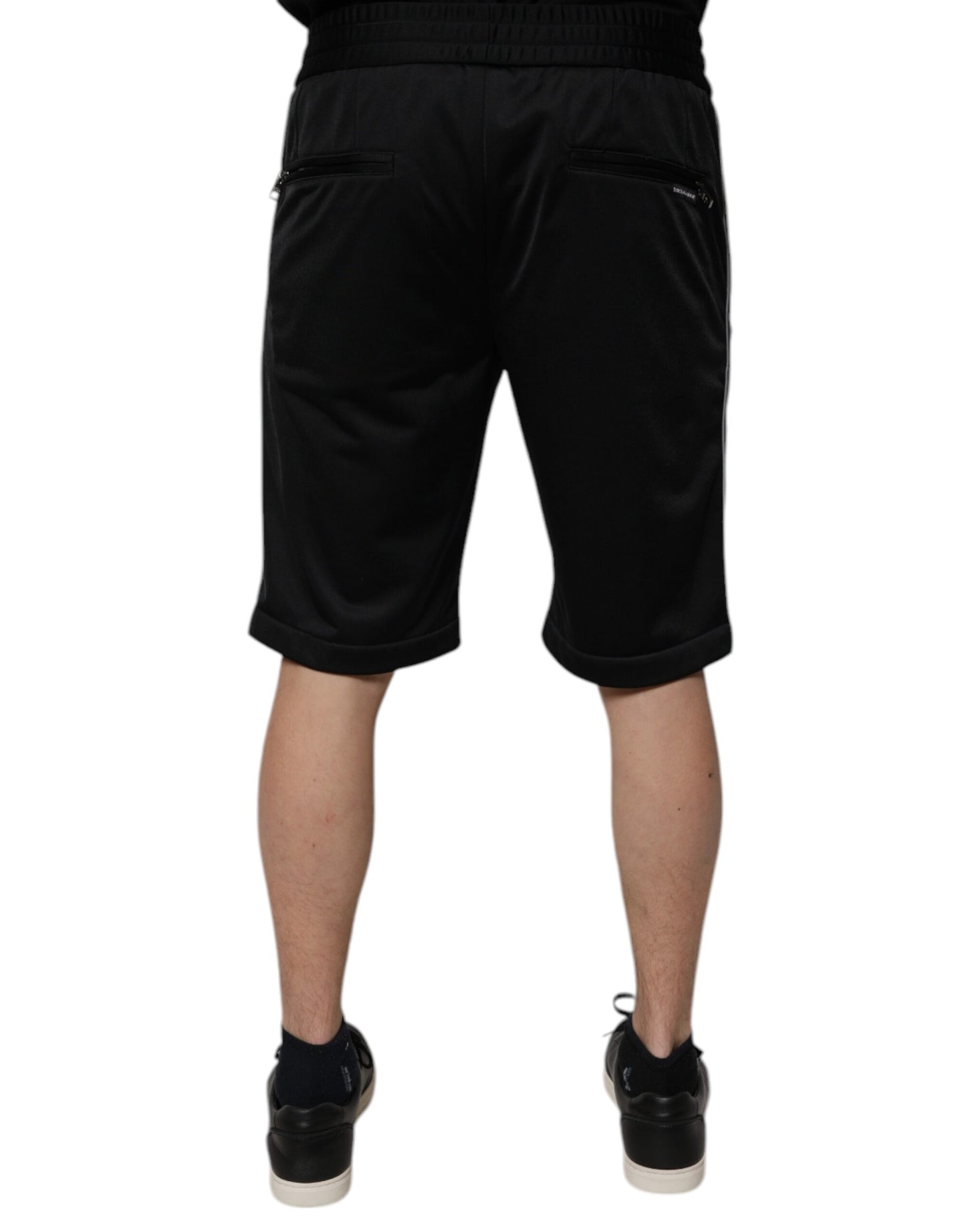 Black Polyester Mid Waist Men Bermuda Shorts