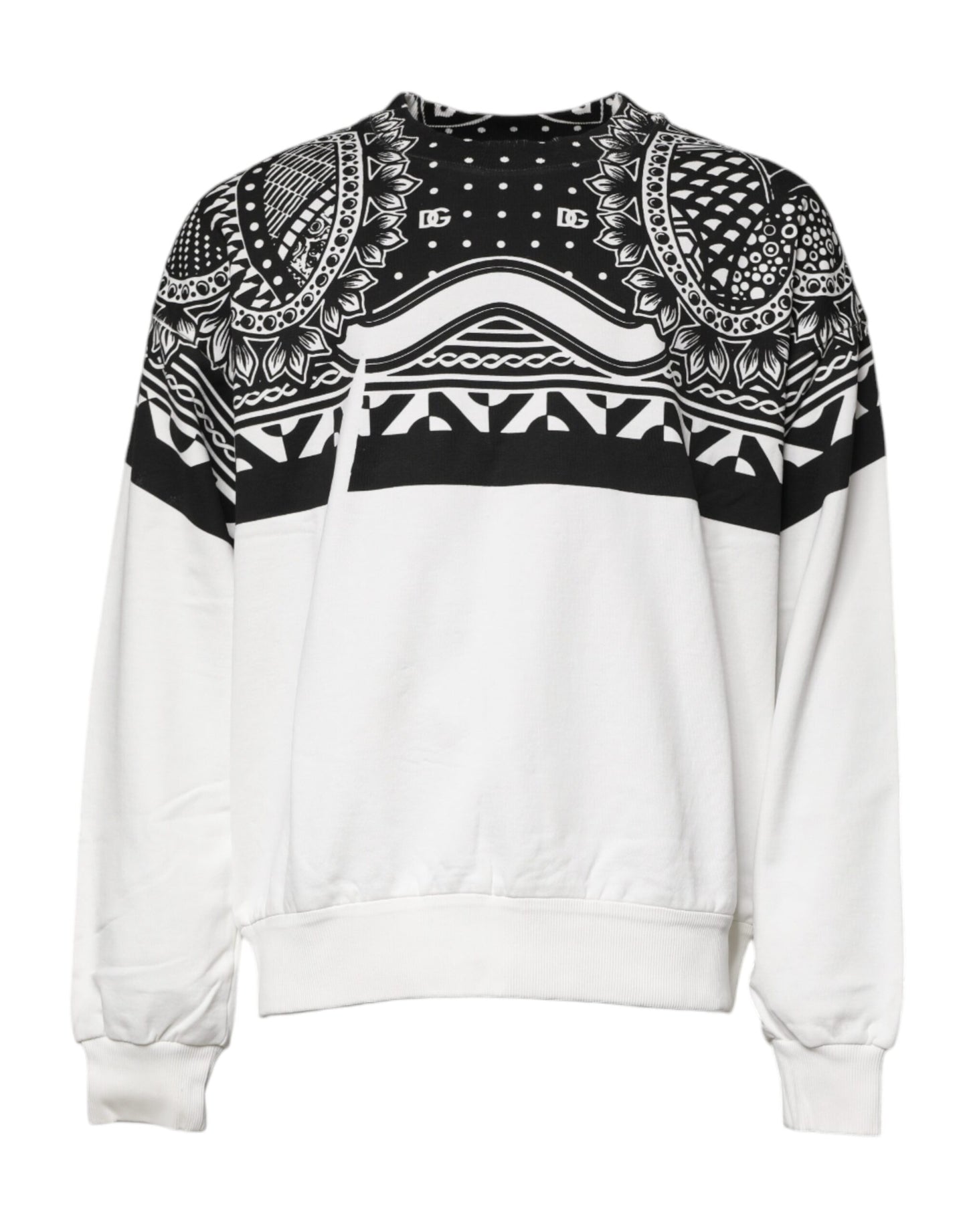 White Black Printed Cotton Sweatshirt Sweater