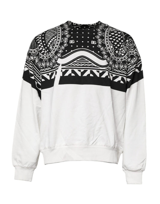 White Black Print Cotton Sweatshirt Sweater