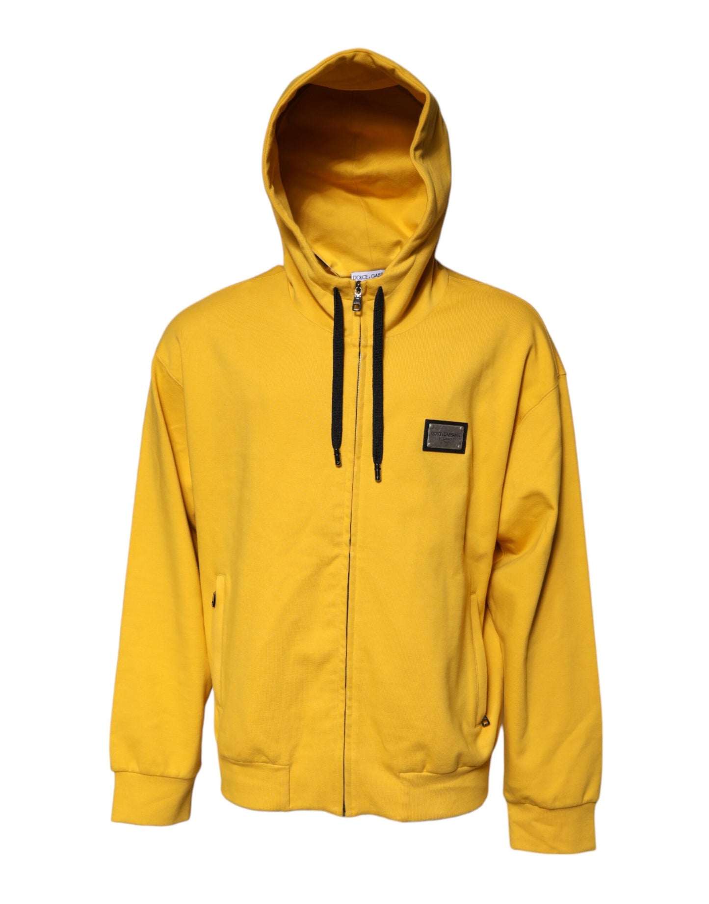 Yellow Logo Plaque Hooded Full Zip Sweater