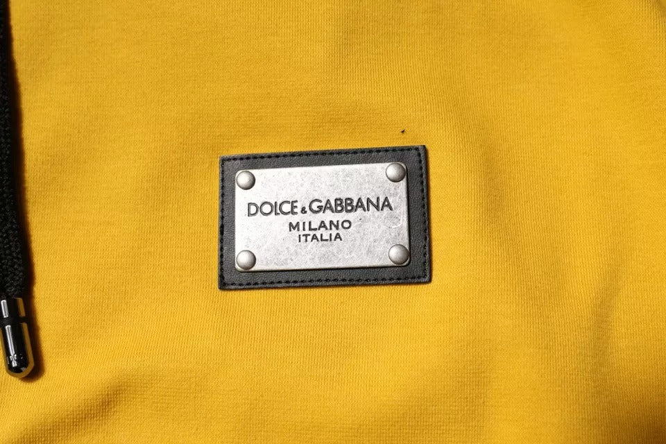 Yellow Logo Plaque Hooded Full Zip Sweater