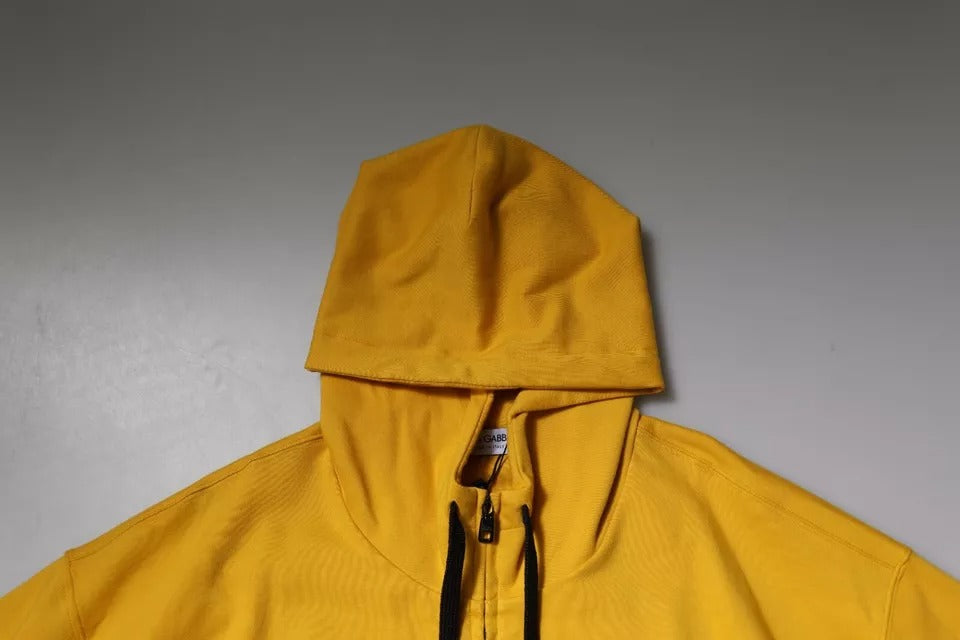 Yellow Logo Plaque Hooded Full Zip Sweater